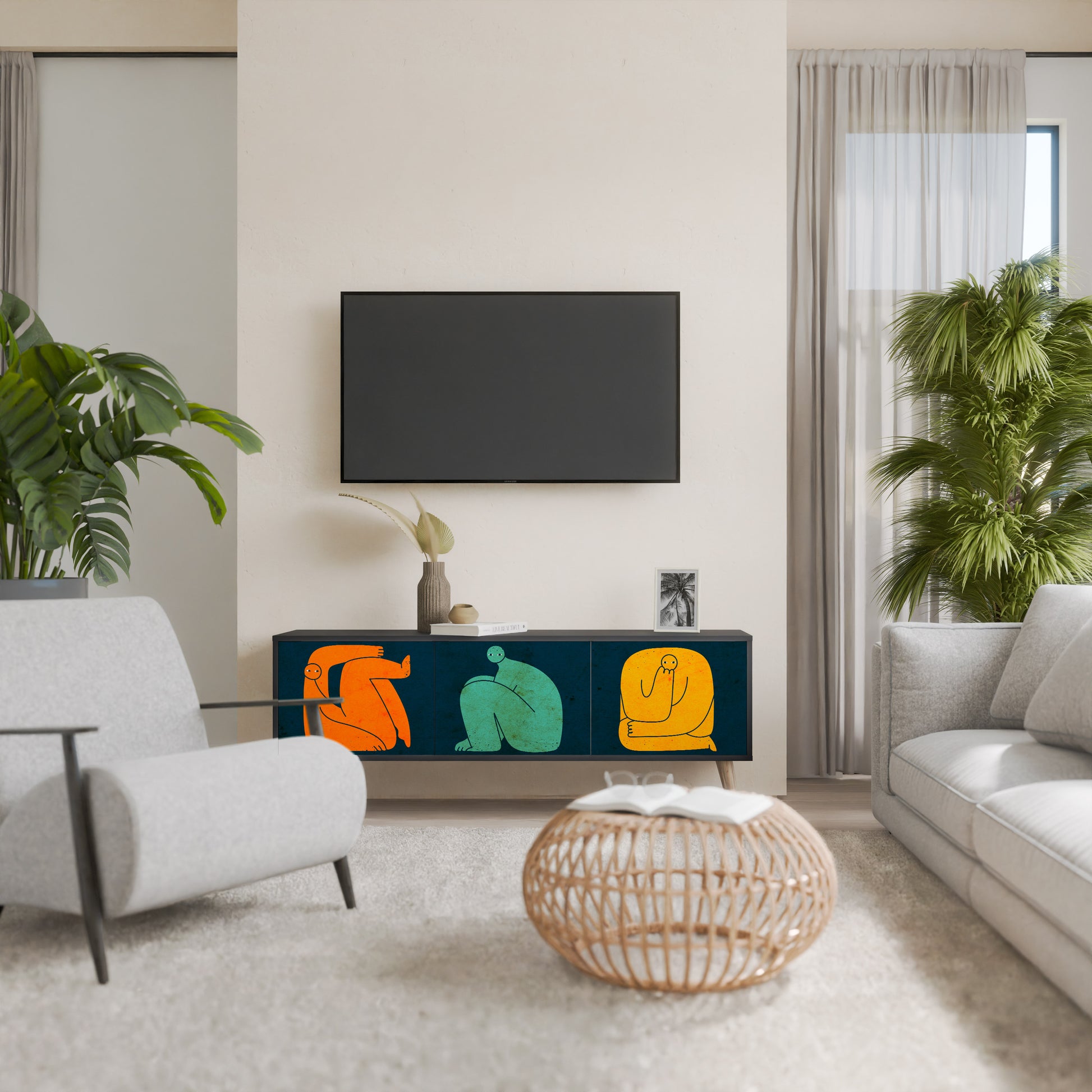 JUNTOS PERO POR SEPARADO Mueble de TV de 3 puertas en acabado negro