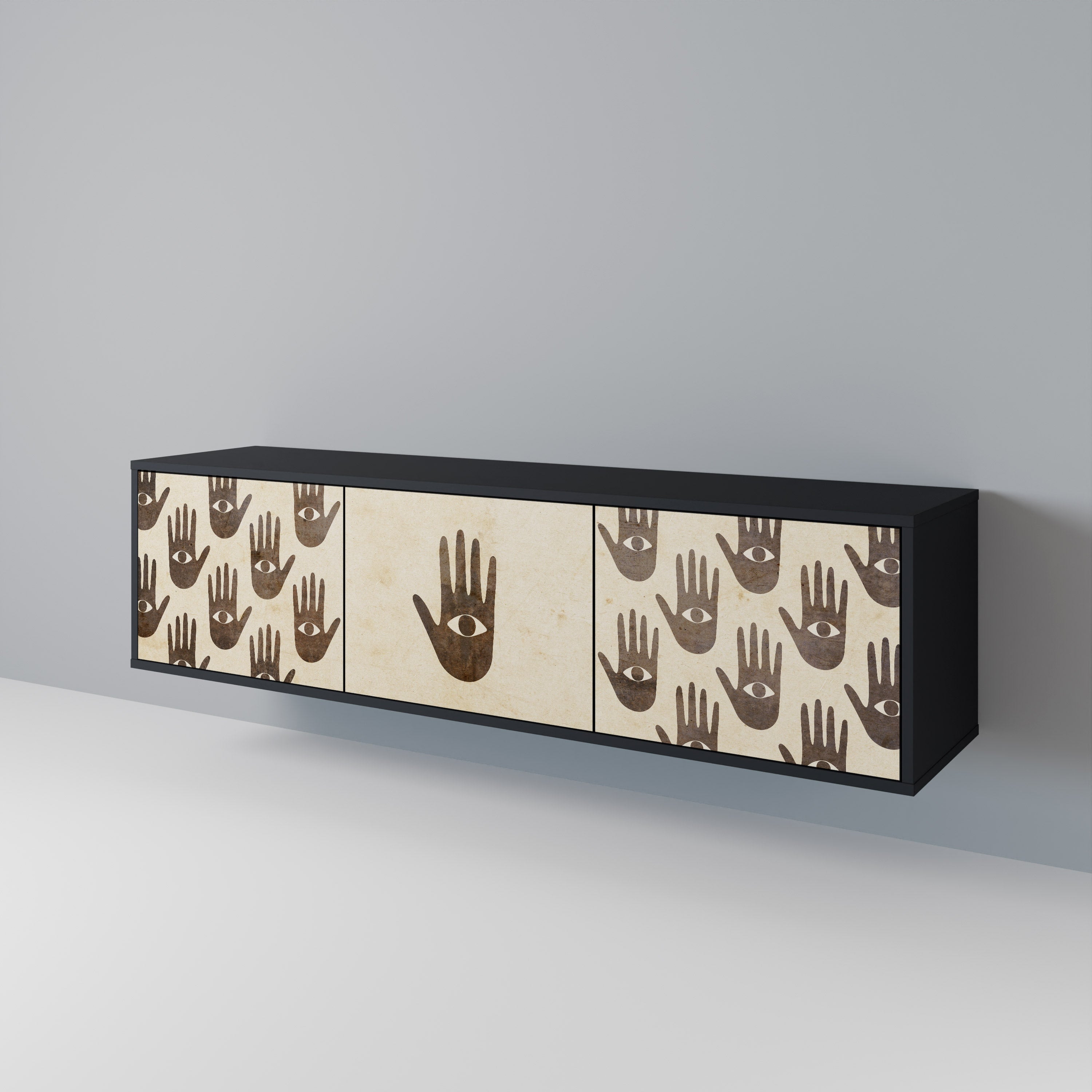 VER MÁS Mueble de TV de 3 puertas en acabado negro