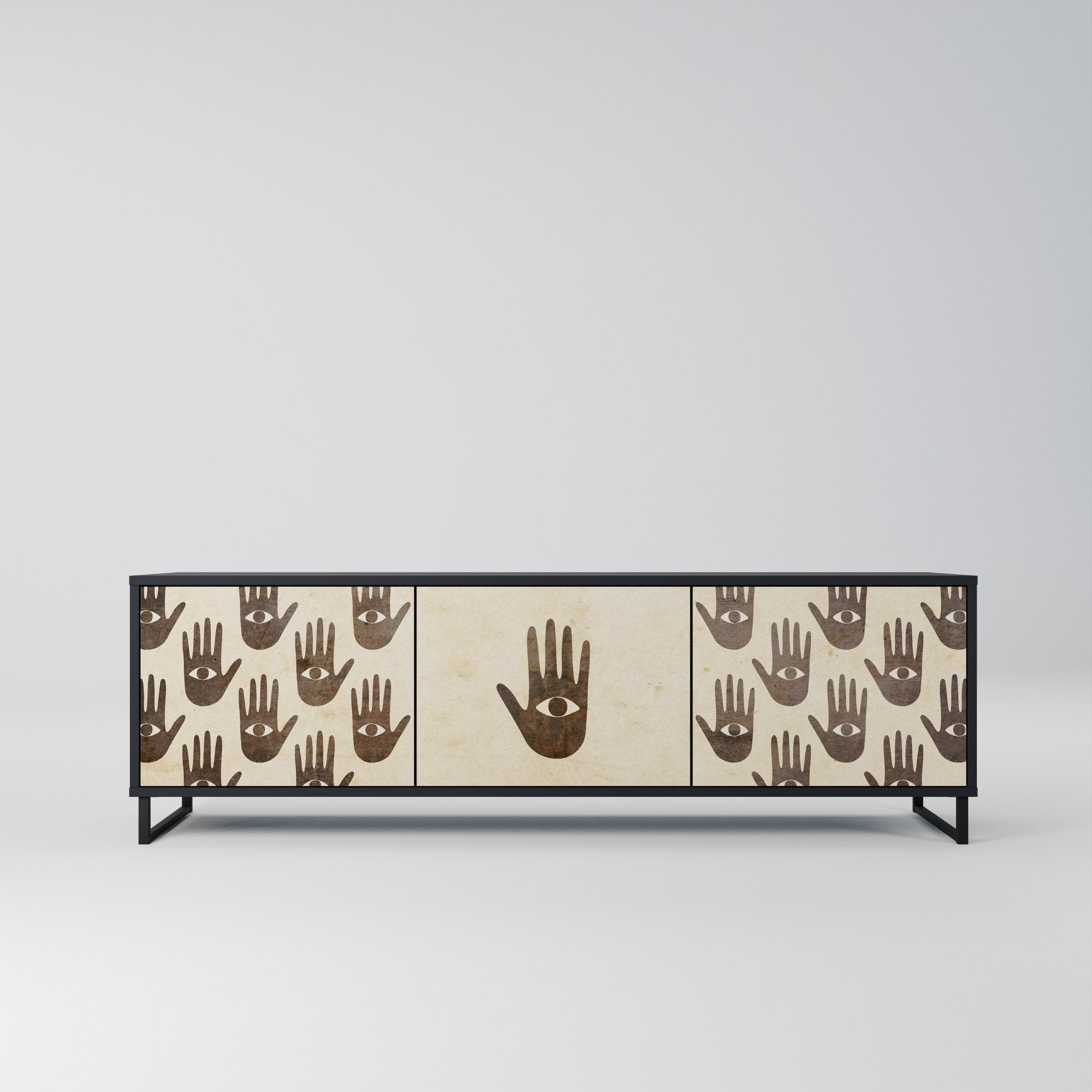 VER MÁS Mueble de TV de 3 puertas en acabado negro