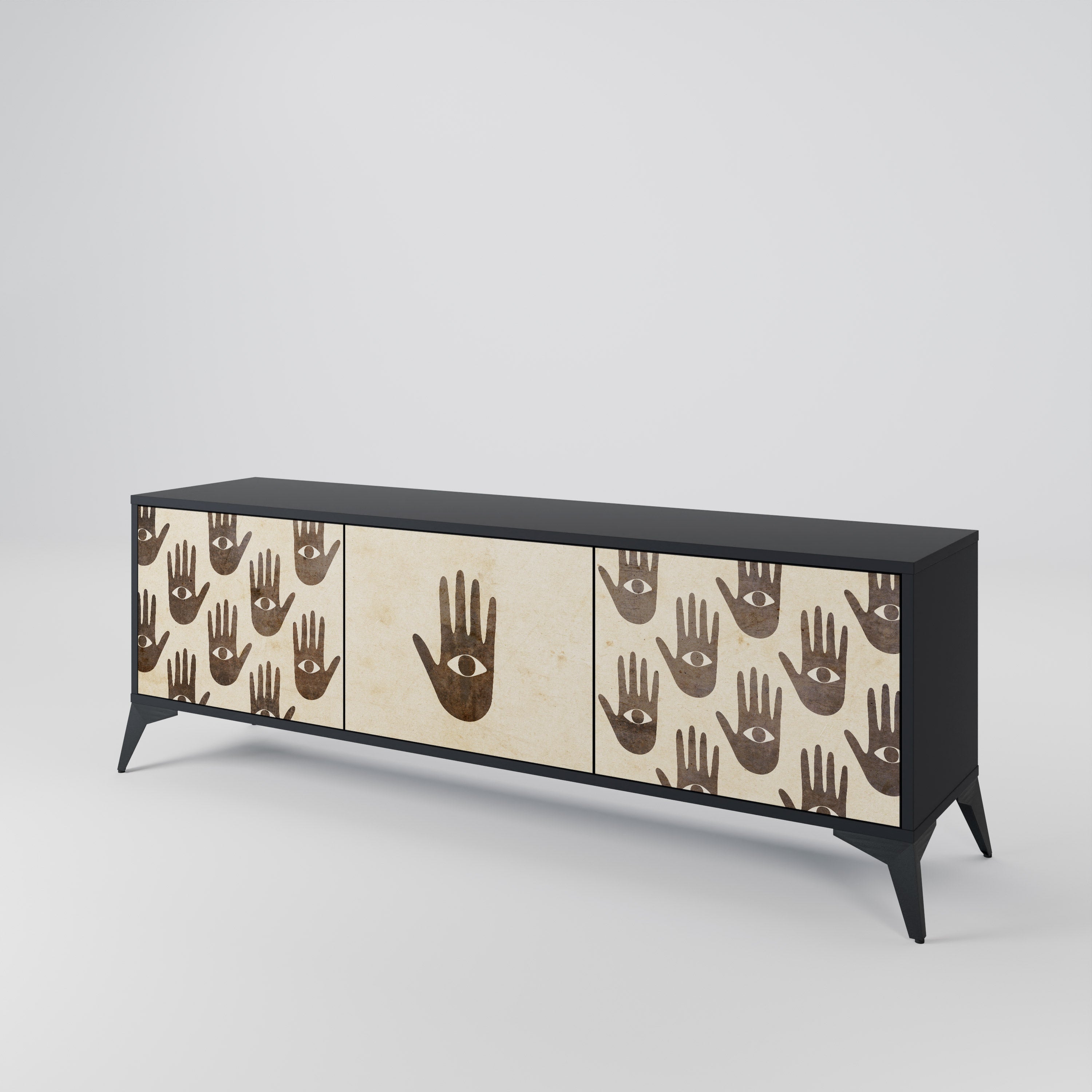 VER MÁS Mueble de TV de 3 puertas en acabado negro