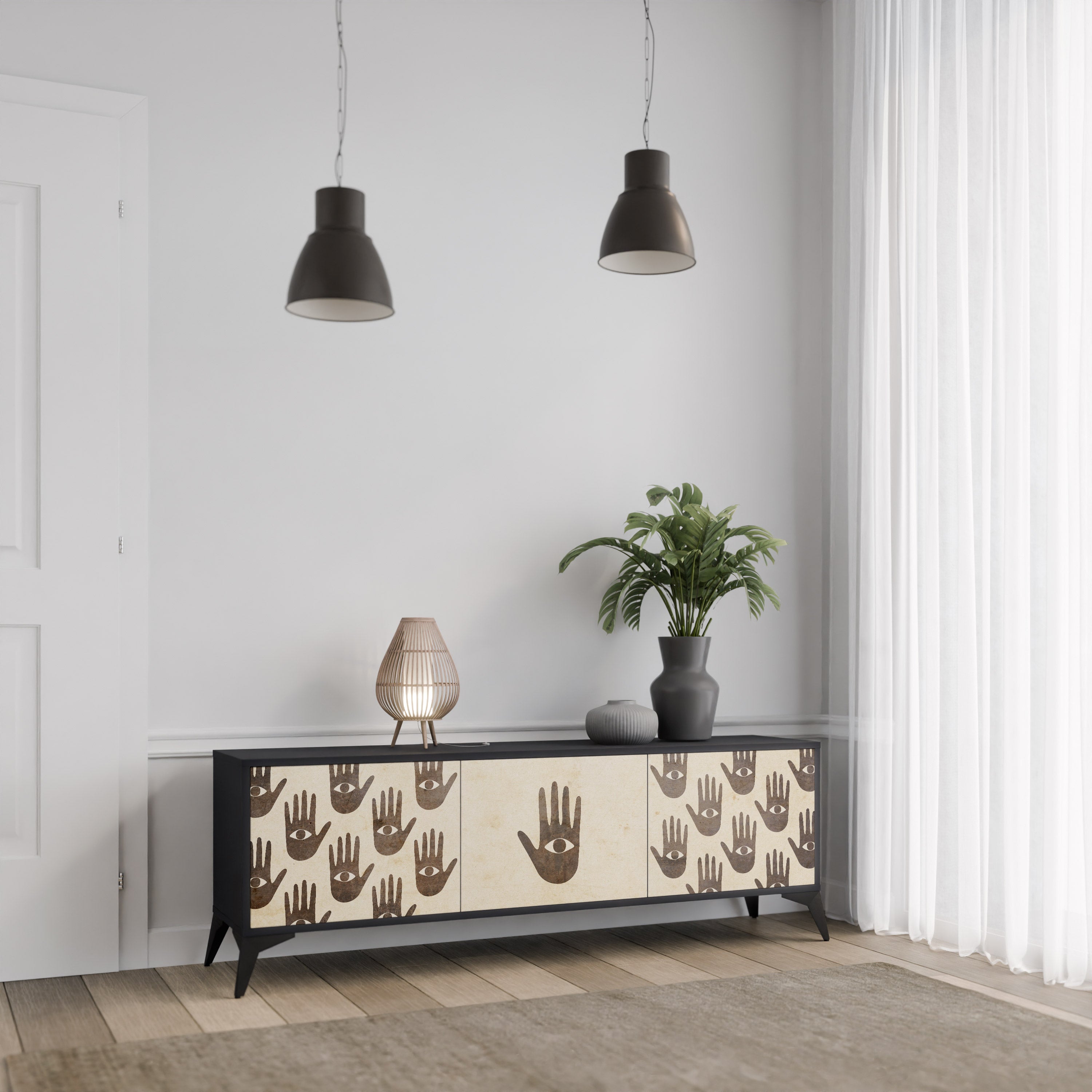 VER MÁS Mueble de TV de 3 puertas en acabado negro