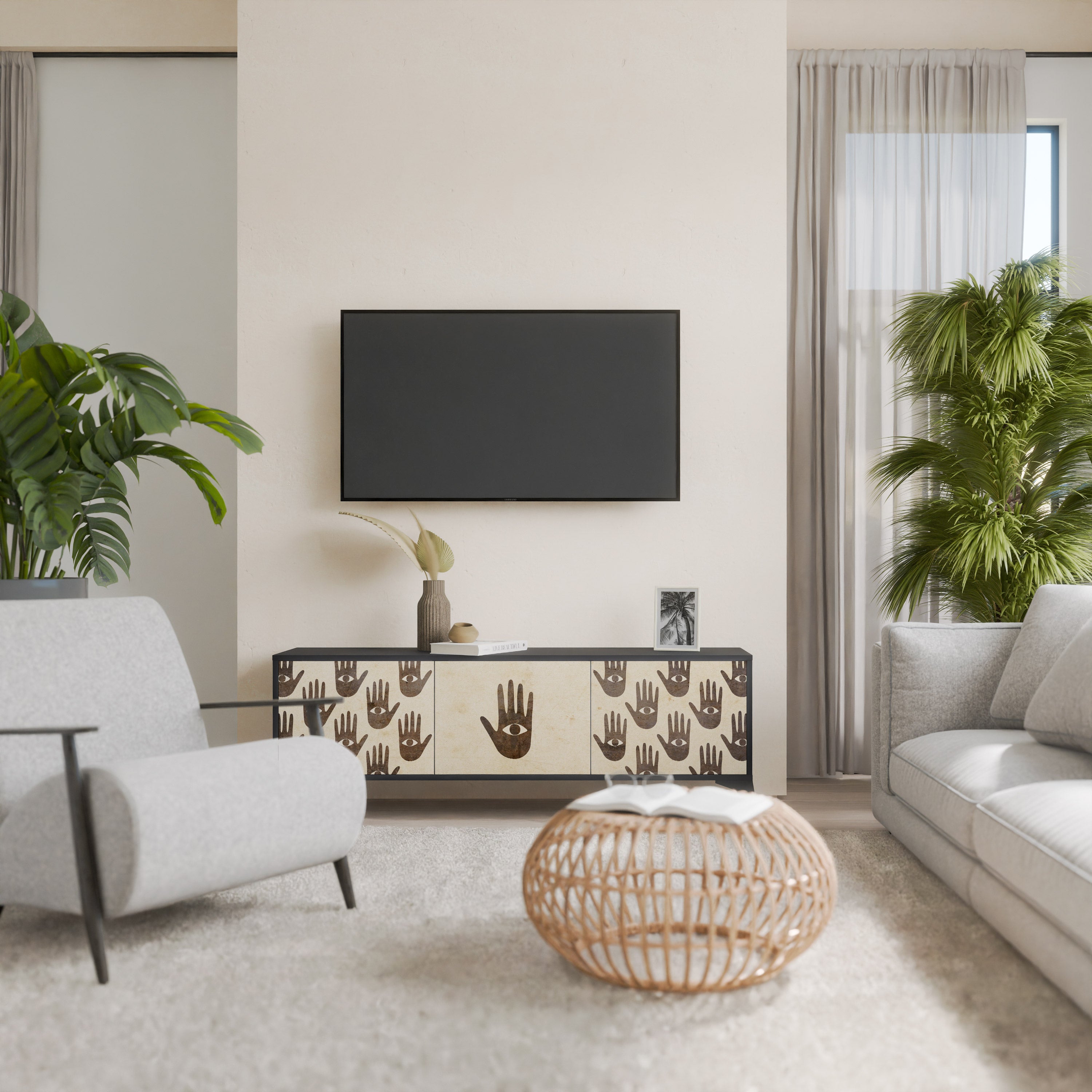VER MÁS Mueble de TV de 3 puertas en acabado negro