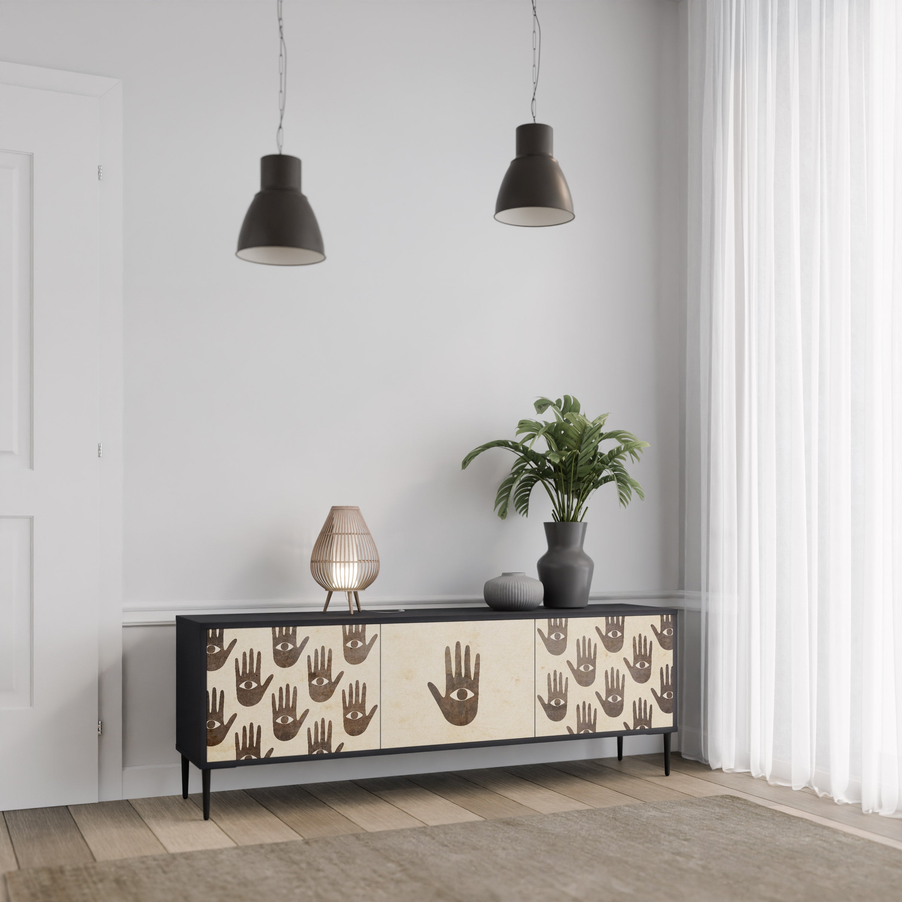 VER MÁS Mueble de TV de 3 puertas en acabado negro
