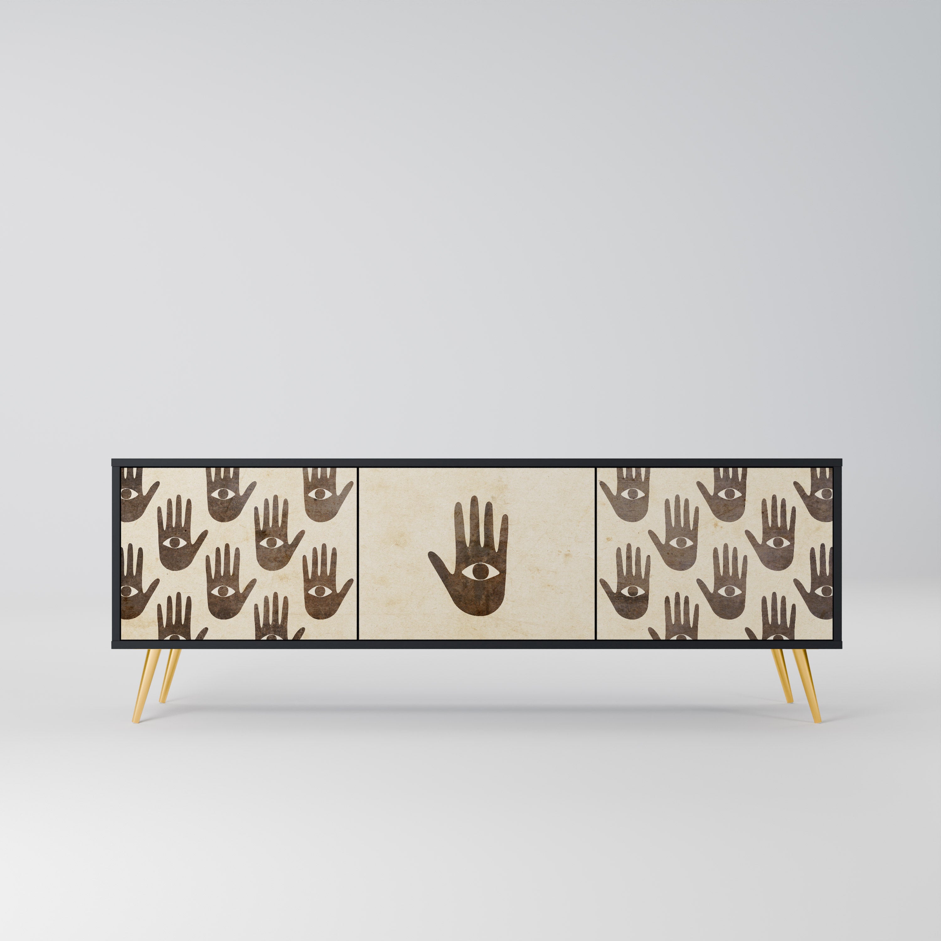 VER MÁS Mueble de TV de 3 puertas en acabado negro