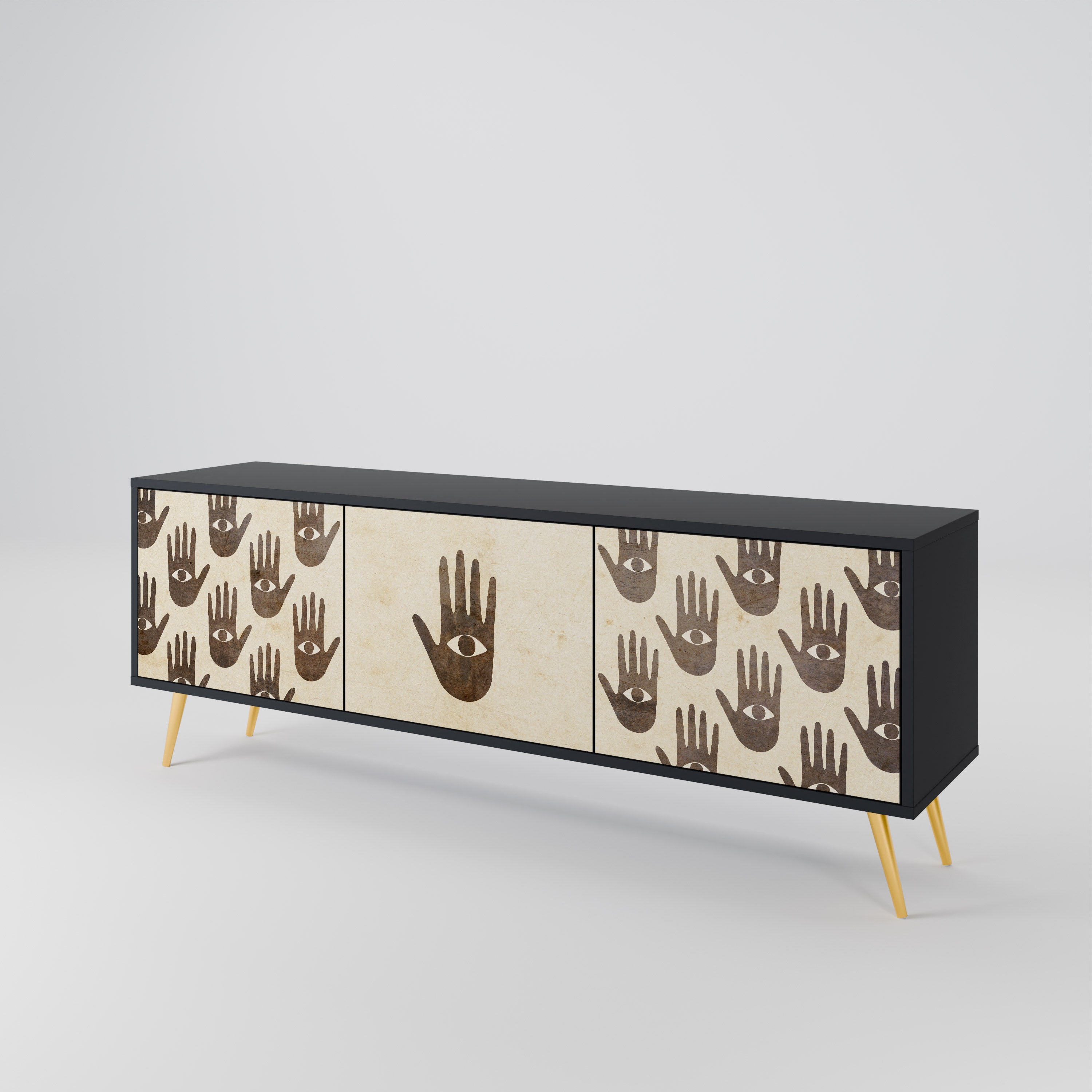 VER MÁS Mueble de TV de 3 puertas en acabado negro