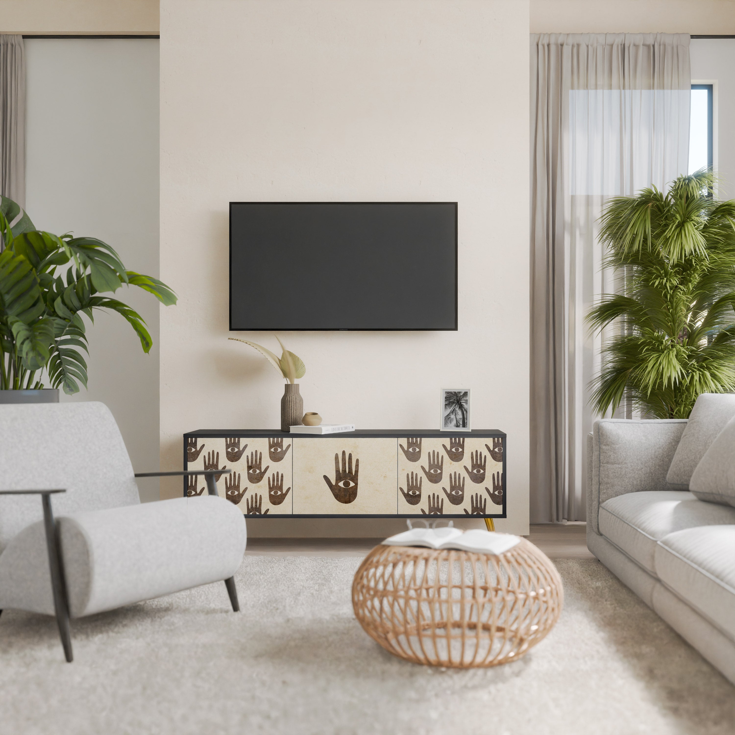 VER MÁS Mueble de TV de 3 puertas en acabado negro