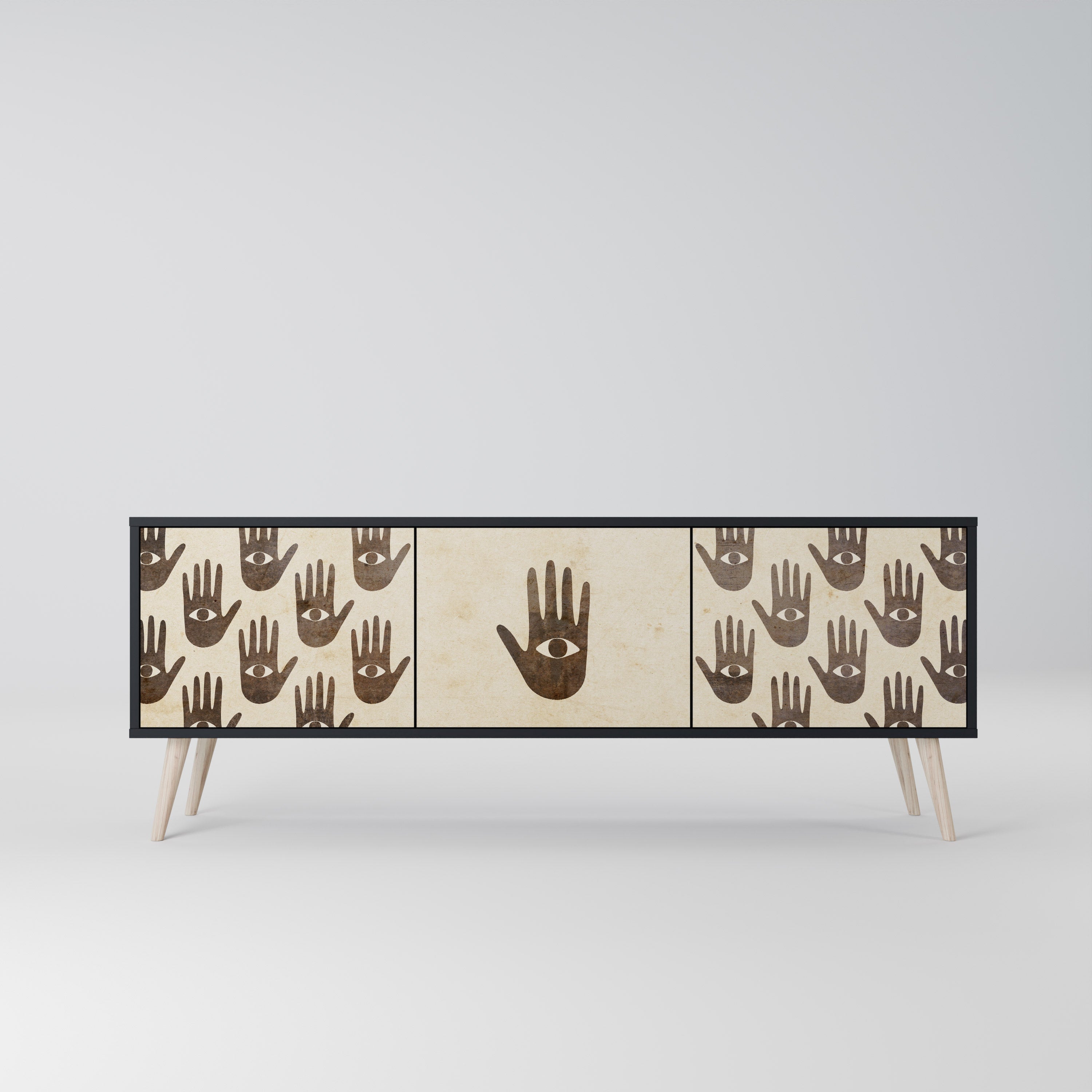 VER MÁS Mueble de TV de 3 puertas en acabado negro