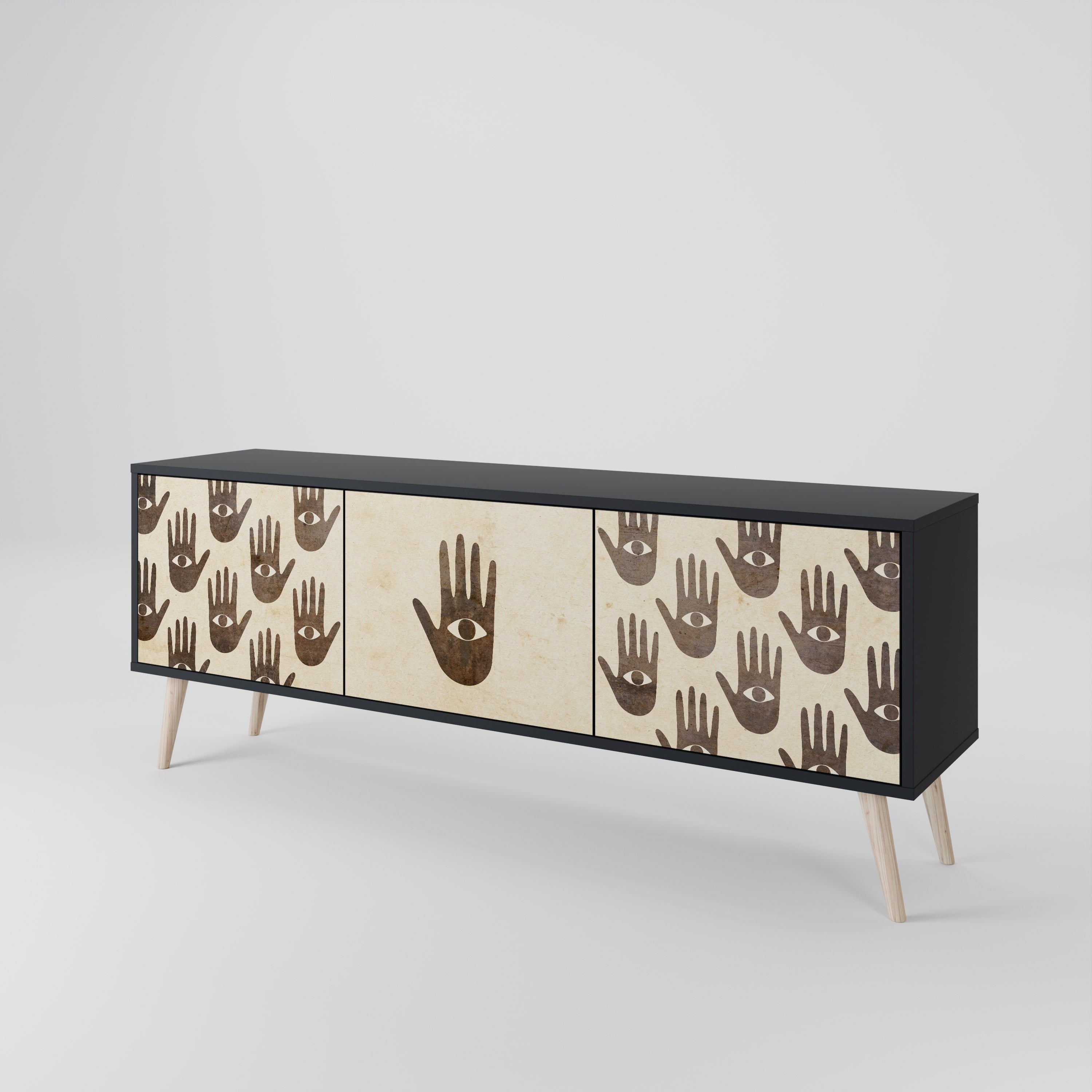 VER MÁS Mueble de TV de 3 puertas en acabado negro