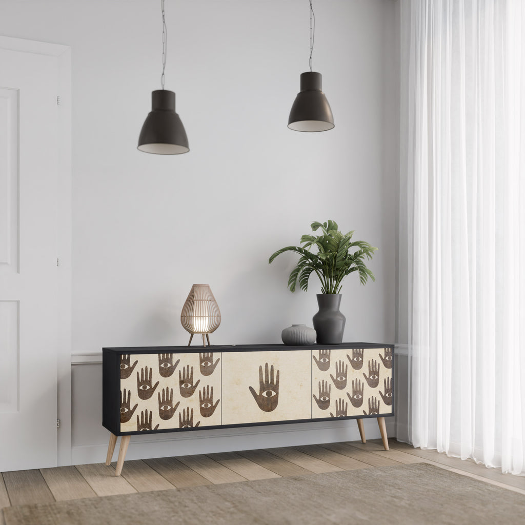 VER MÁS Mueble de TV de 3 puertas en acabado negro