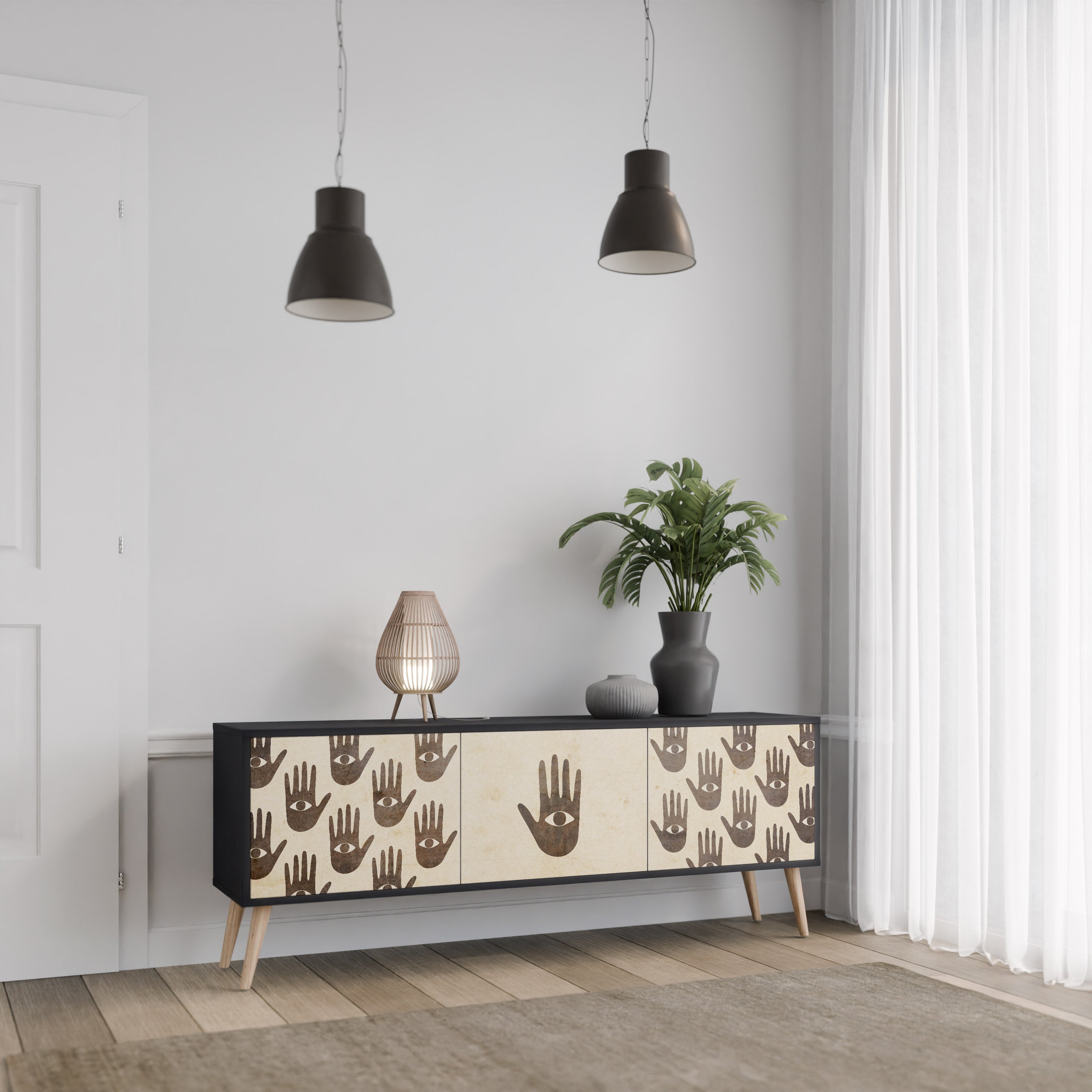 VER MÁS Mueble de TV de 3 puertas en acabado negro