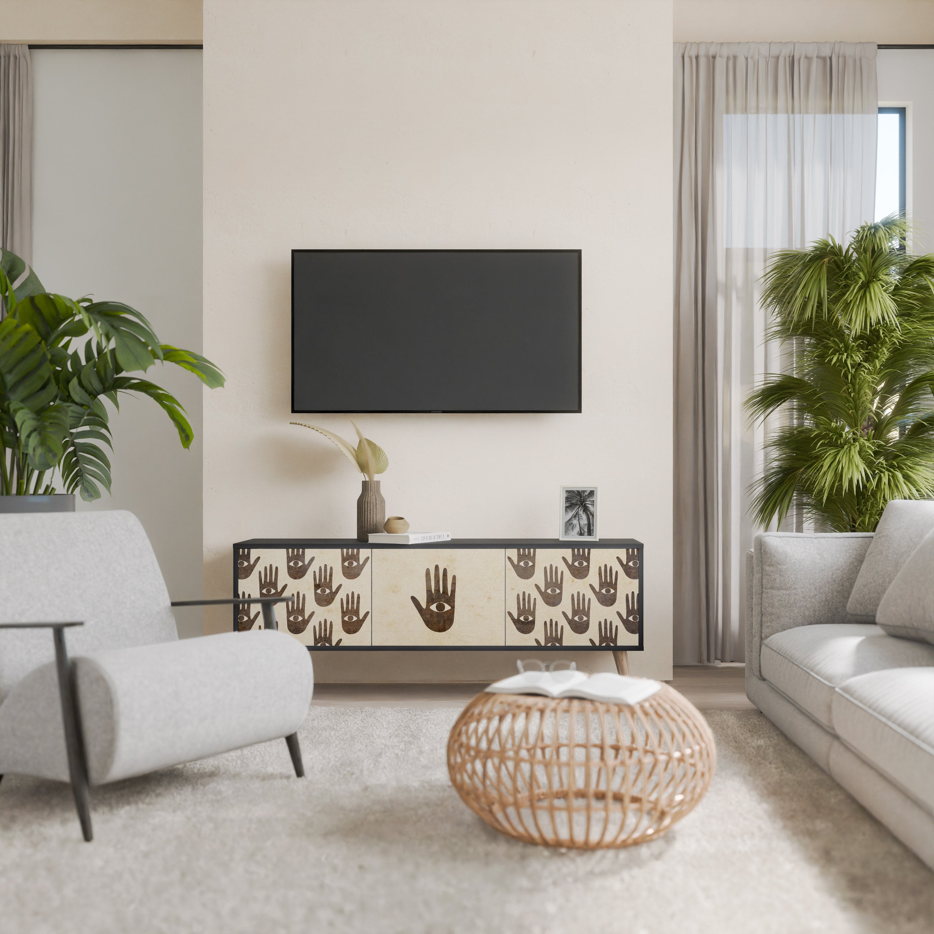 VER MÁS Mueble de TV de 3 puertas en acabado negro