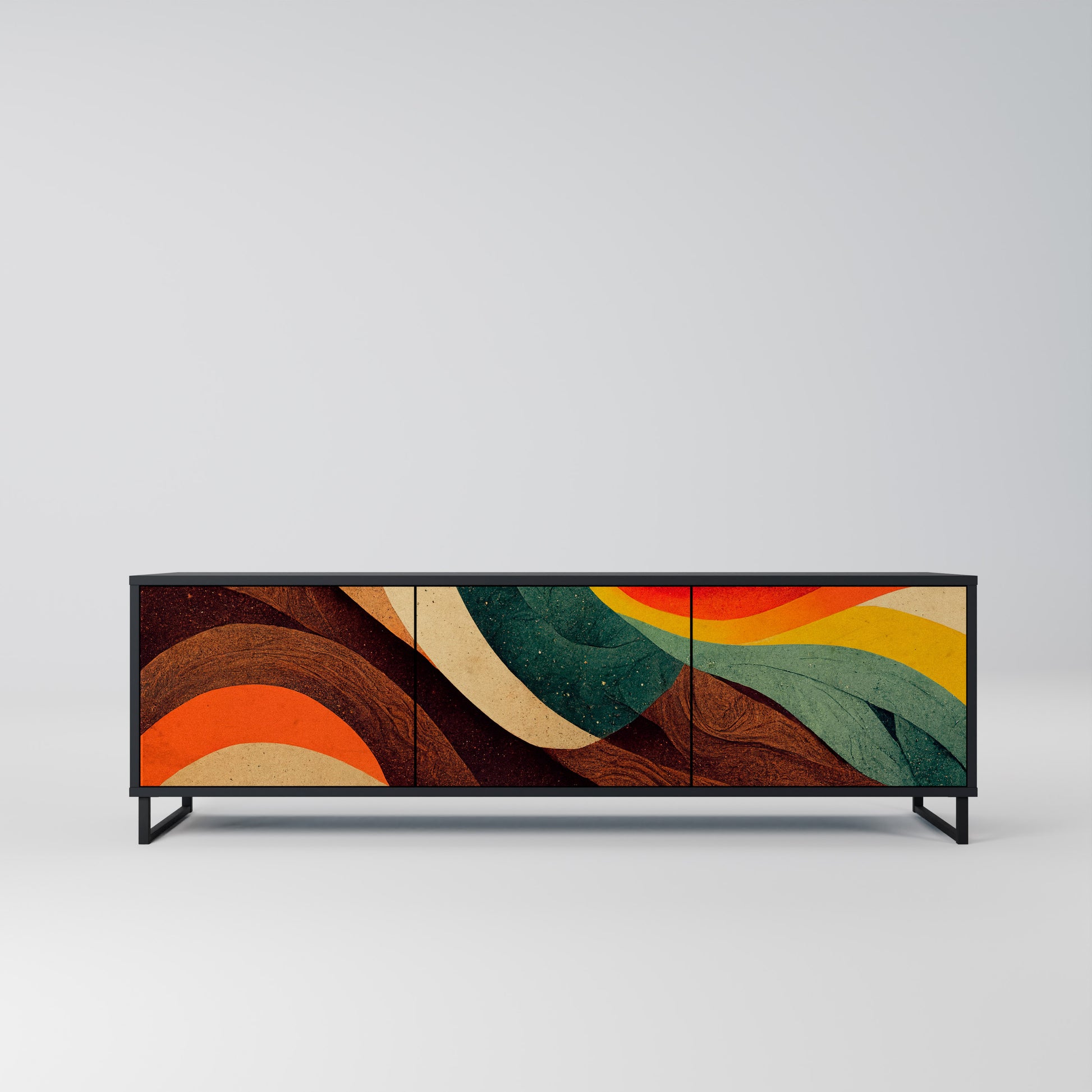 Mueble de TV de 3 puertas COLORFUL STRANDS en acabado negro
