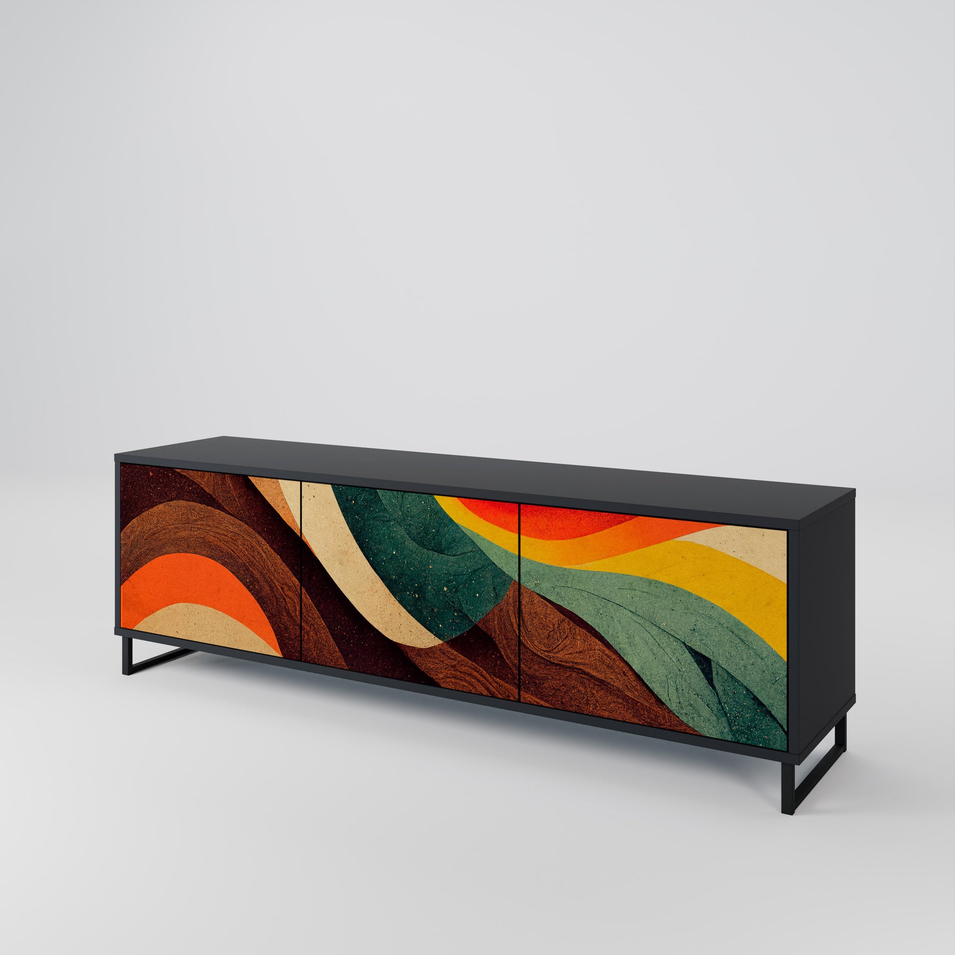 Mueble de TV de 3 puertas COLORFUL STRANDS en acabado negro