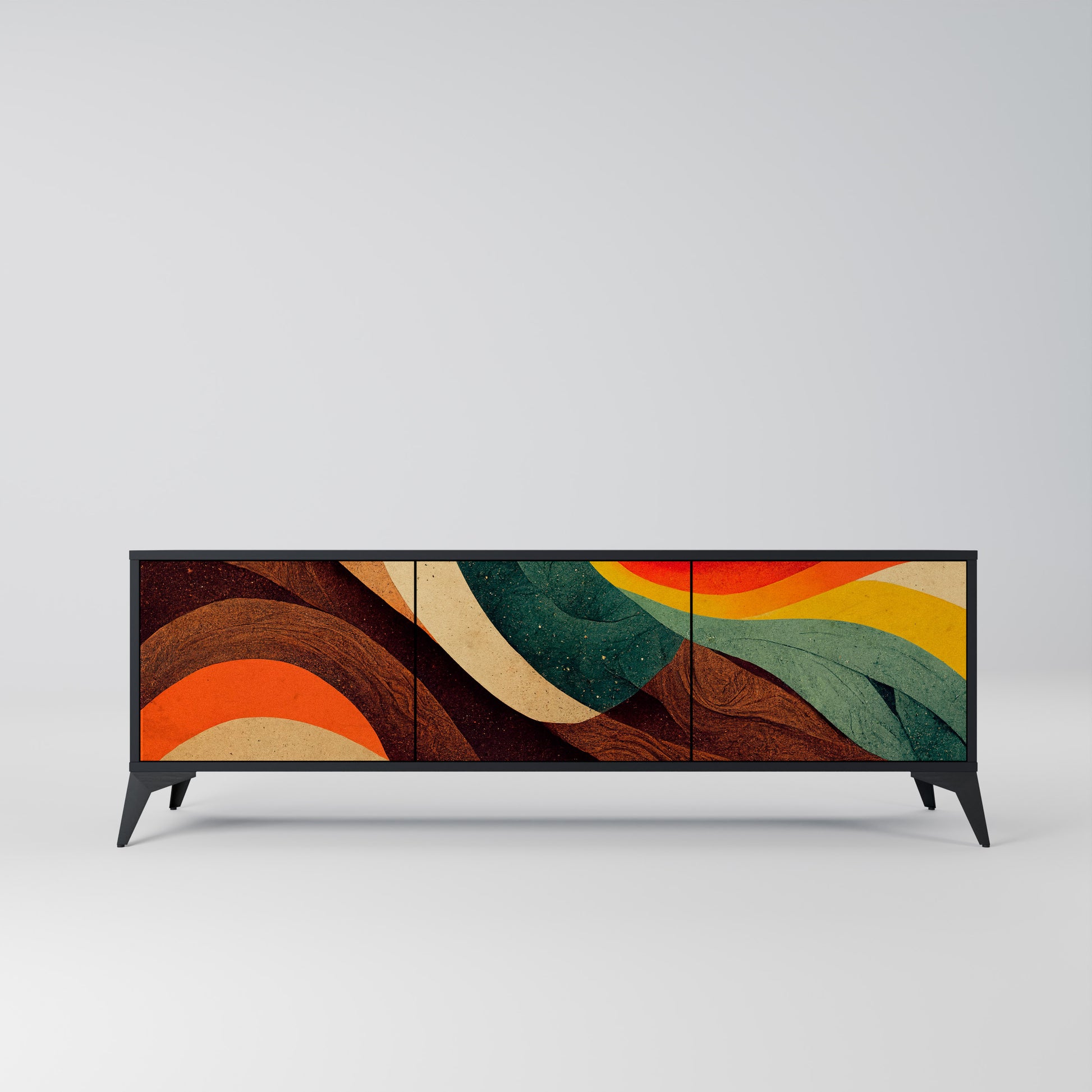 Mueble de TV de 3 puertas COLORFUL STRANDS en acabado negro
