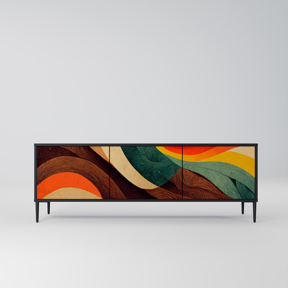 COLORFUL STRANDS 3-Door TV Stand in Black Finish