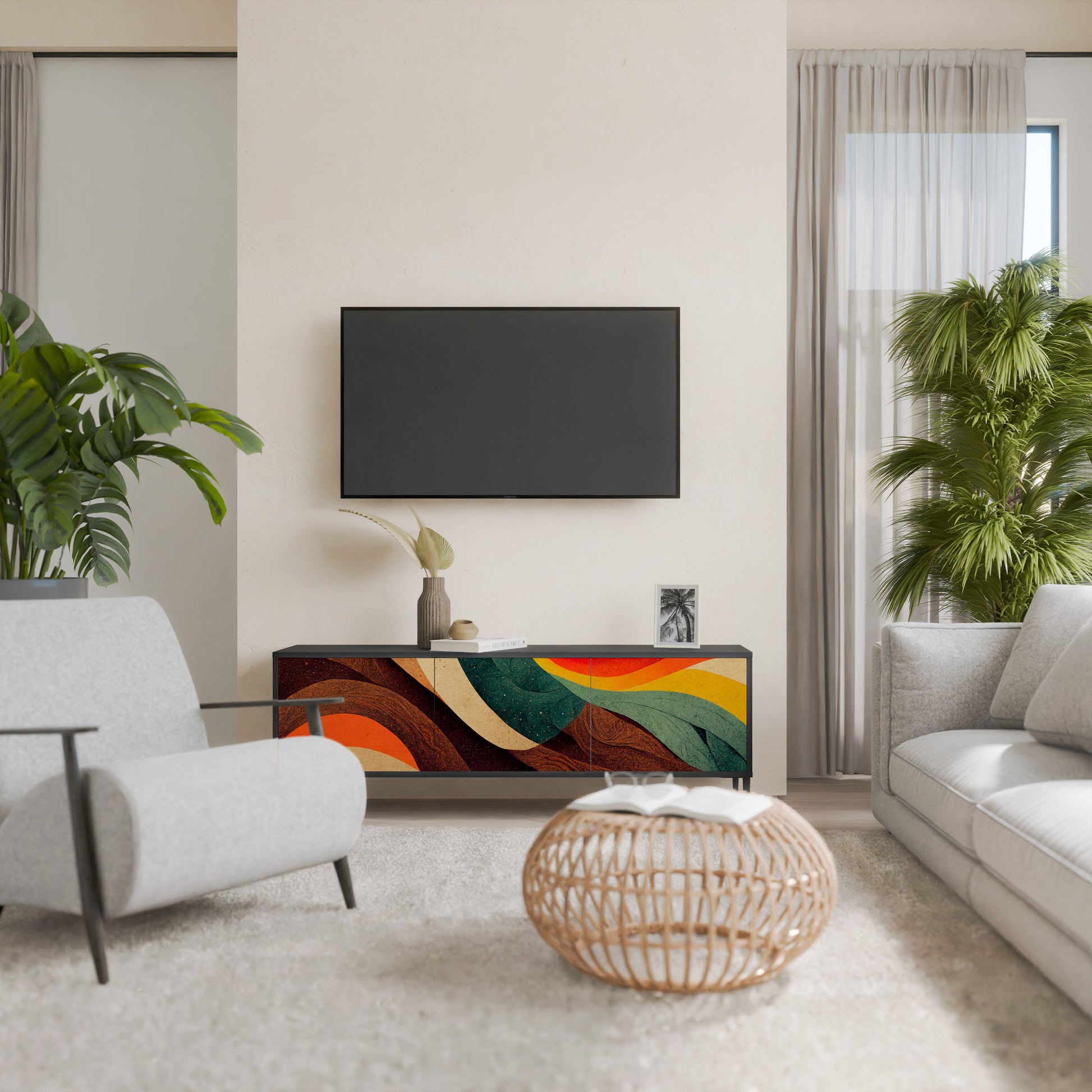 Mueble de TV de 3 puertas COLORFUL STRANDS en acabado negro