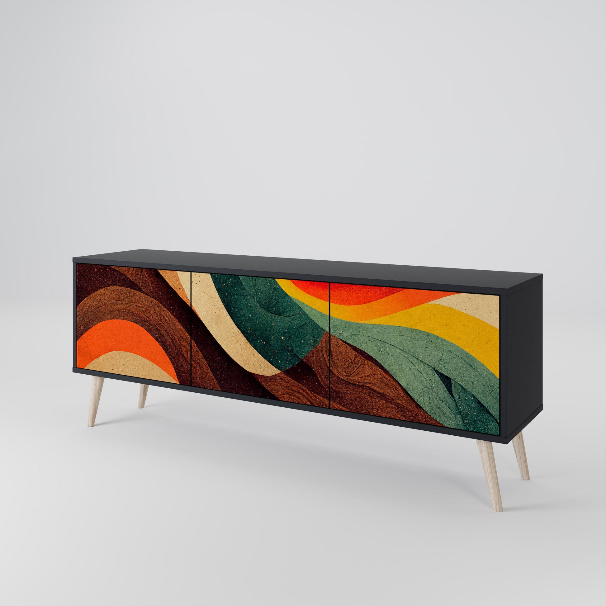Mueble de TV de 3 puertas COLORFUL STRANDS en acabado negro
