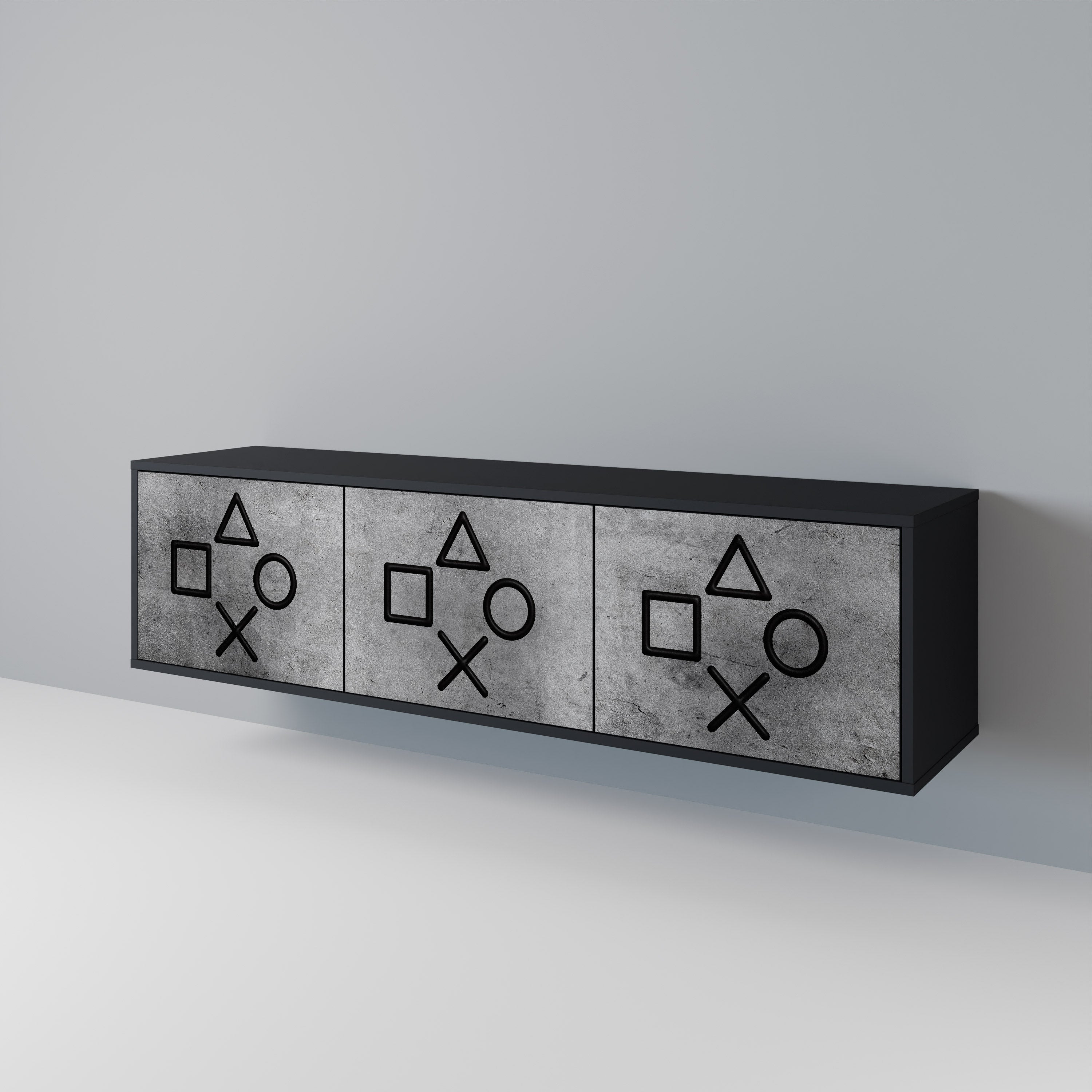 Mueble de TV de 3 puertas GAMER CHOICE con acabado negro