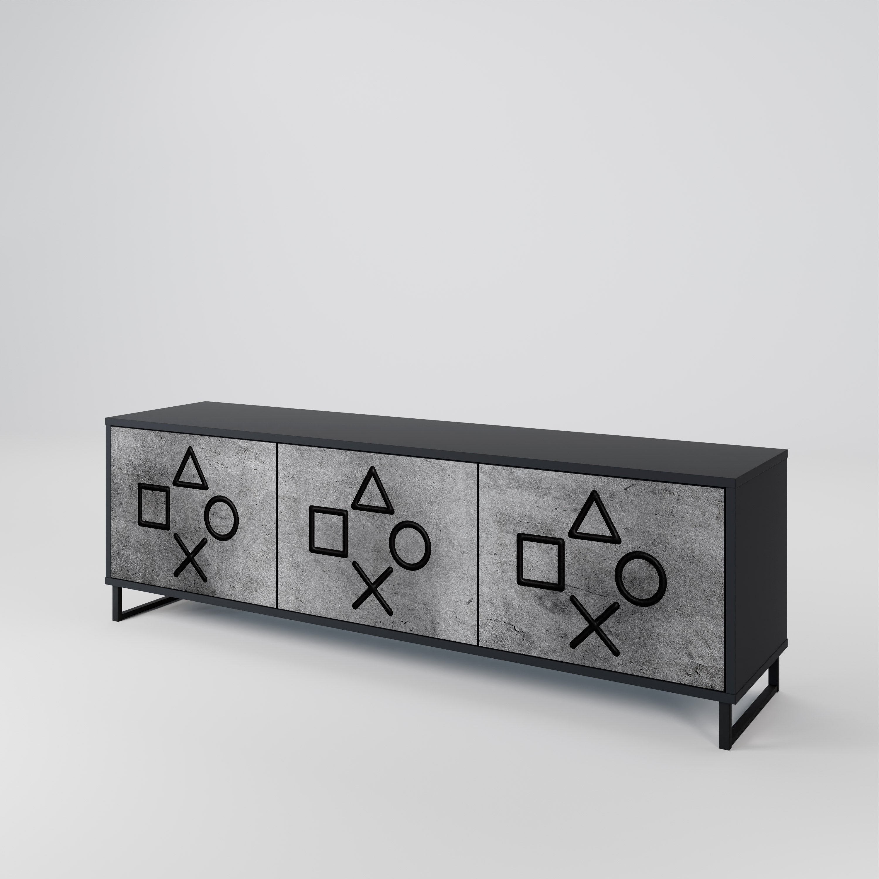 Mueble de TV de 3 puertas GAMER CHOICE con acabado negro