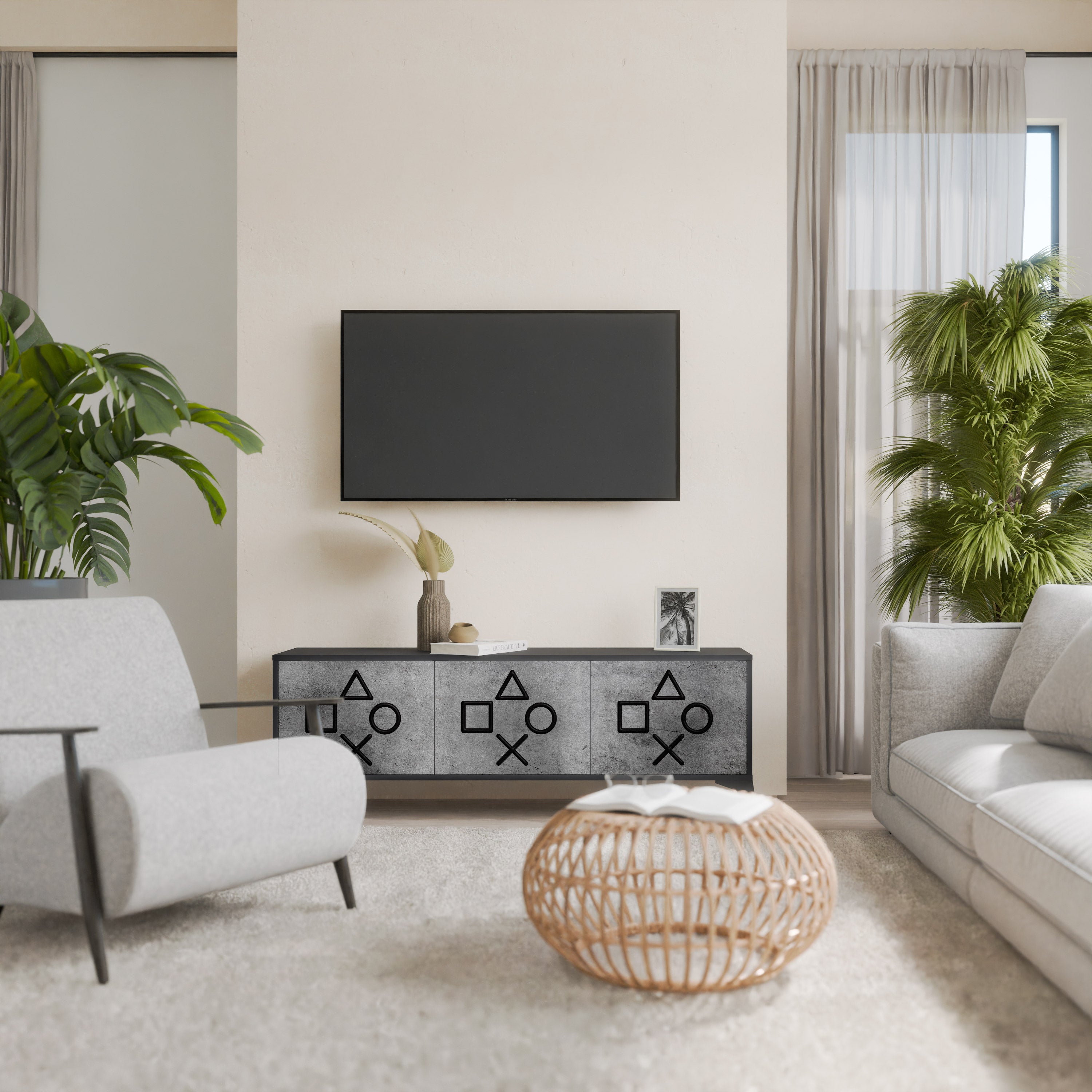 Mueble de TV de 3 puertas GAMER CHOICE con acabado negro