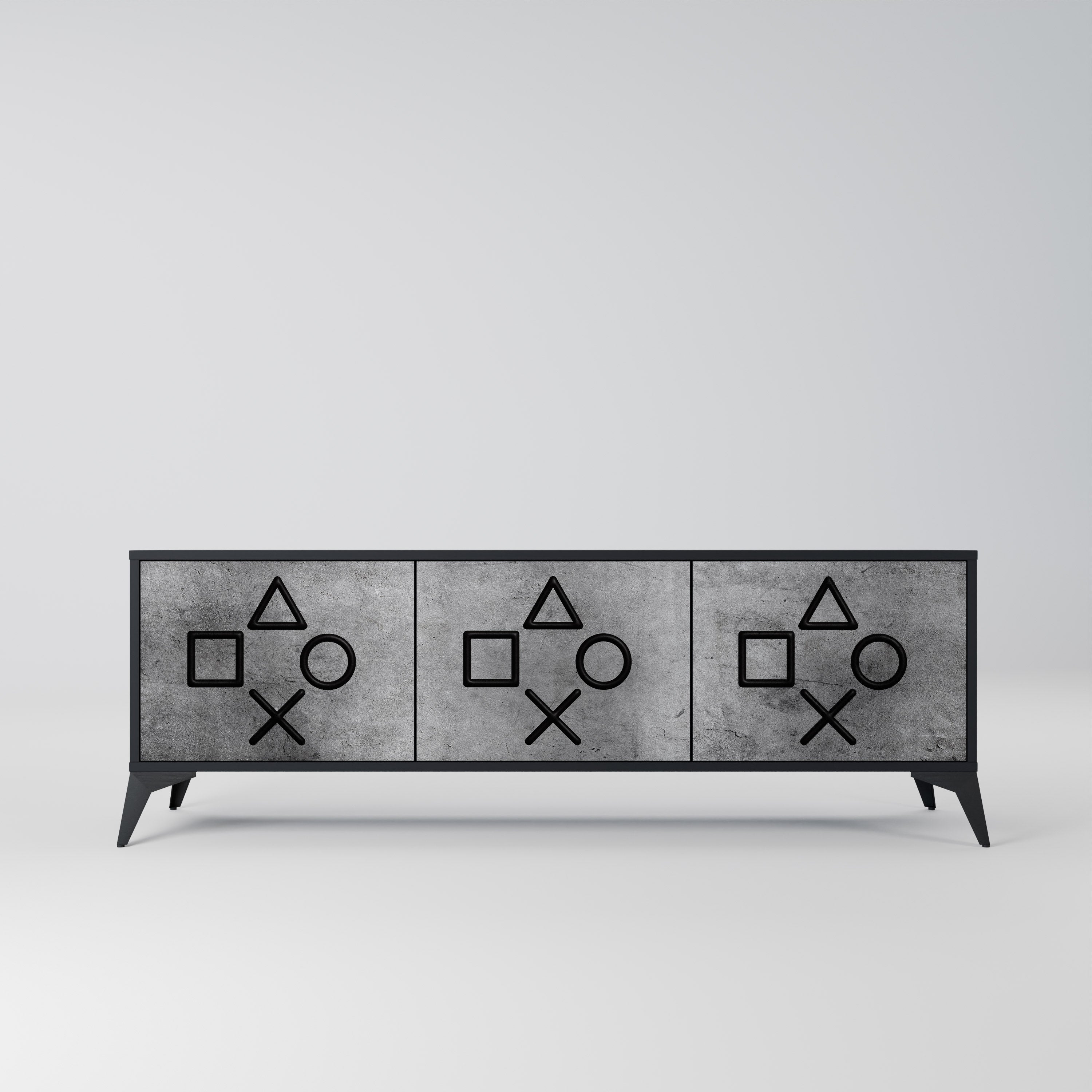 Mueble de TV de 3 puertas GAMER CHOICE con acabado negro