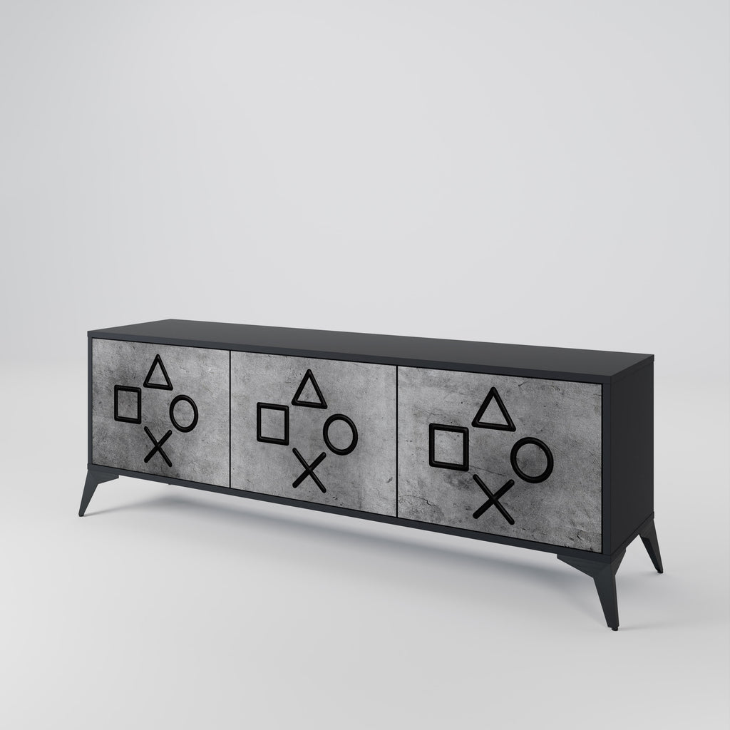 Mueble de TV de 3 puertas GAMER CHOICE con acabado negro
