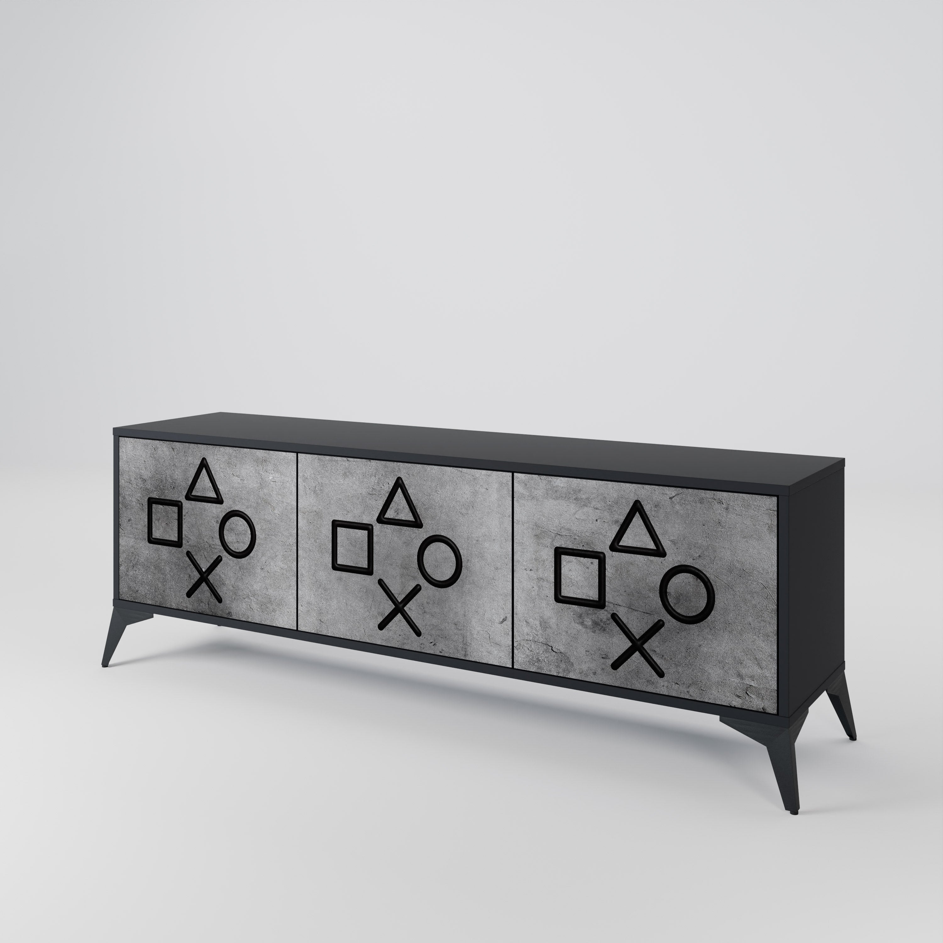 Mueble de TV de 3 puertas GAMER CHOICE con acabado negro