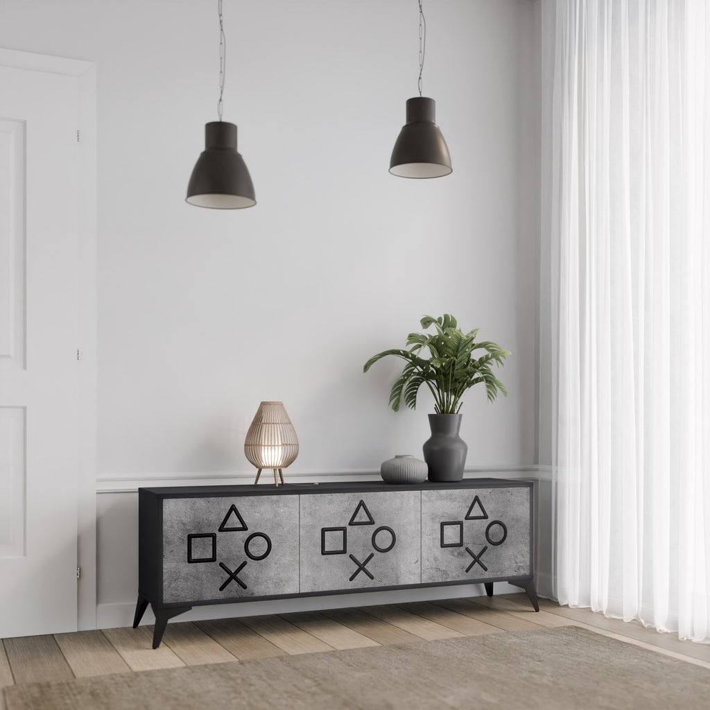 Mueble de TV de 3 puertas GAMER CHOICE con acabado negro