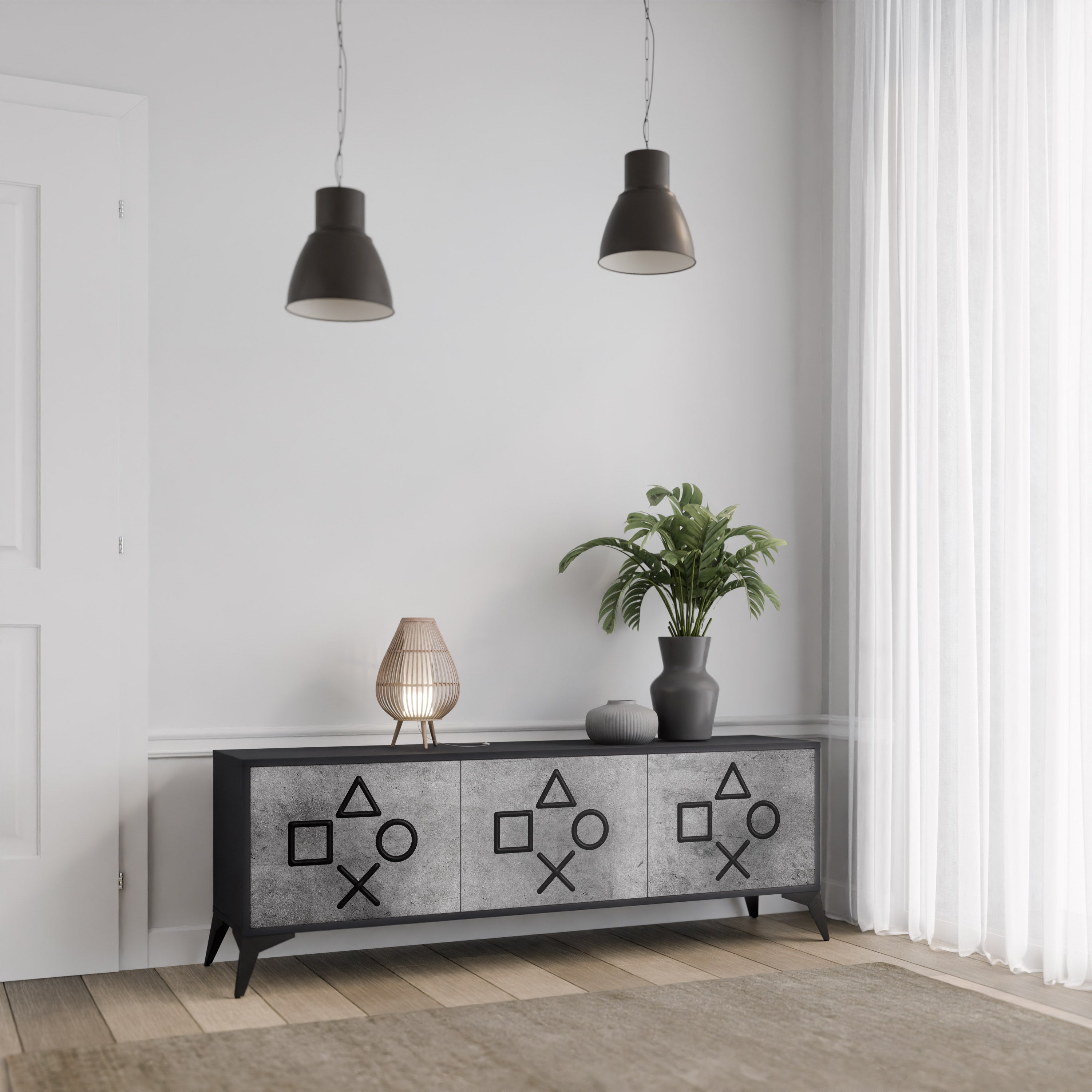 Mueble de TV de 3 puertas GAMER CHOICE con acabado negro