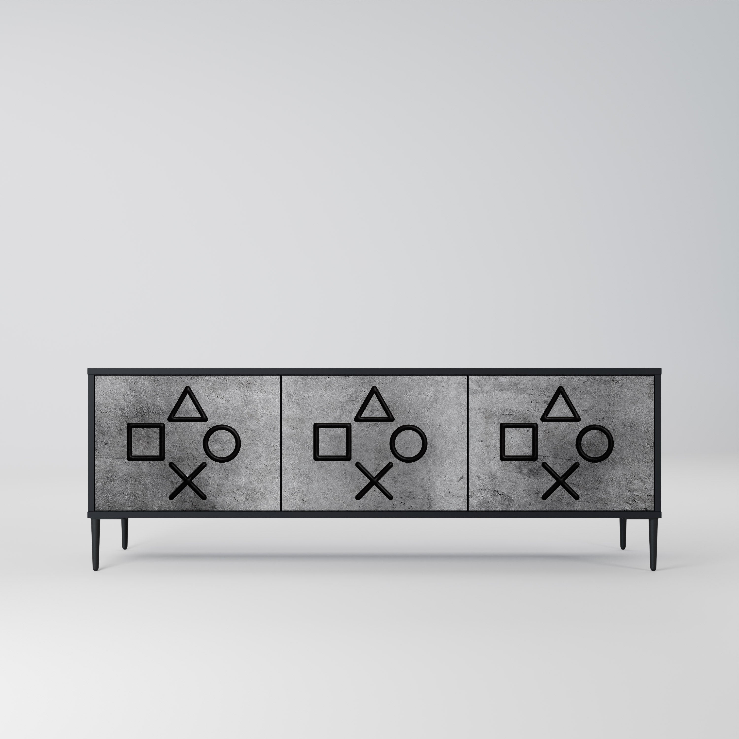 Mueble de TV de 3 puertas GAMER CHOICE con acabado negro