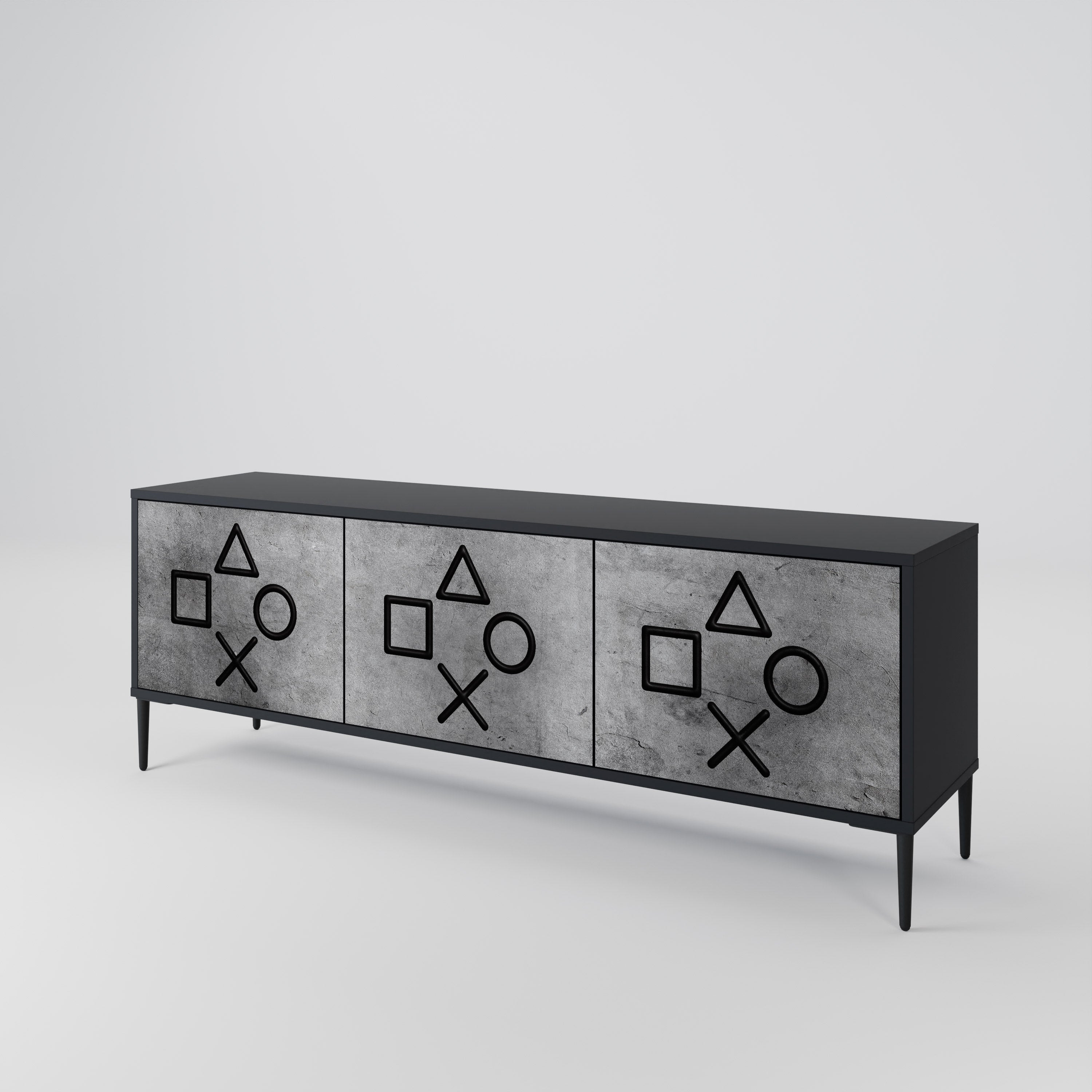 Mueble de TV de 3 puertas GAMER CHOICE con acabado negro