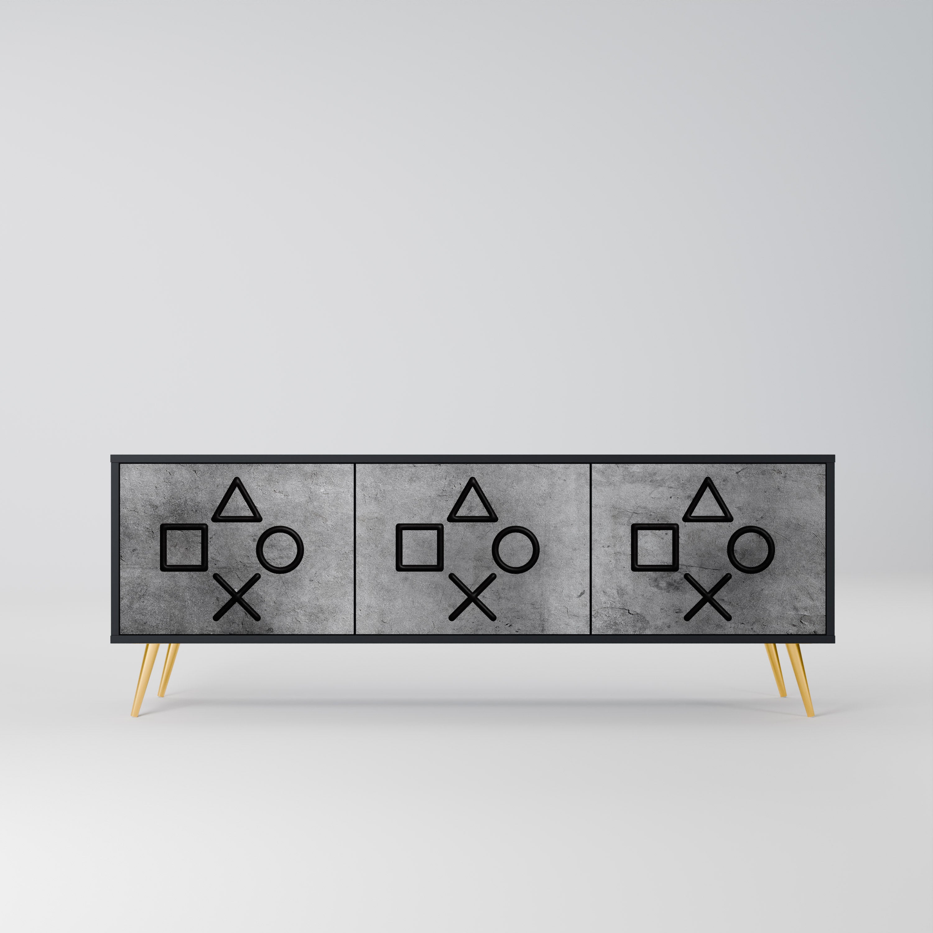 Mueble de TV de 3 puertas GAMER CHOICE con acabado negro
