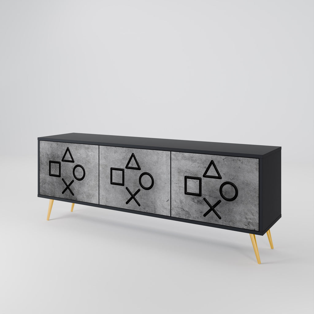 Mueble de TV de 3 puertas GAMER CHOICE con acabado negro