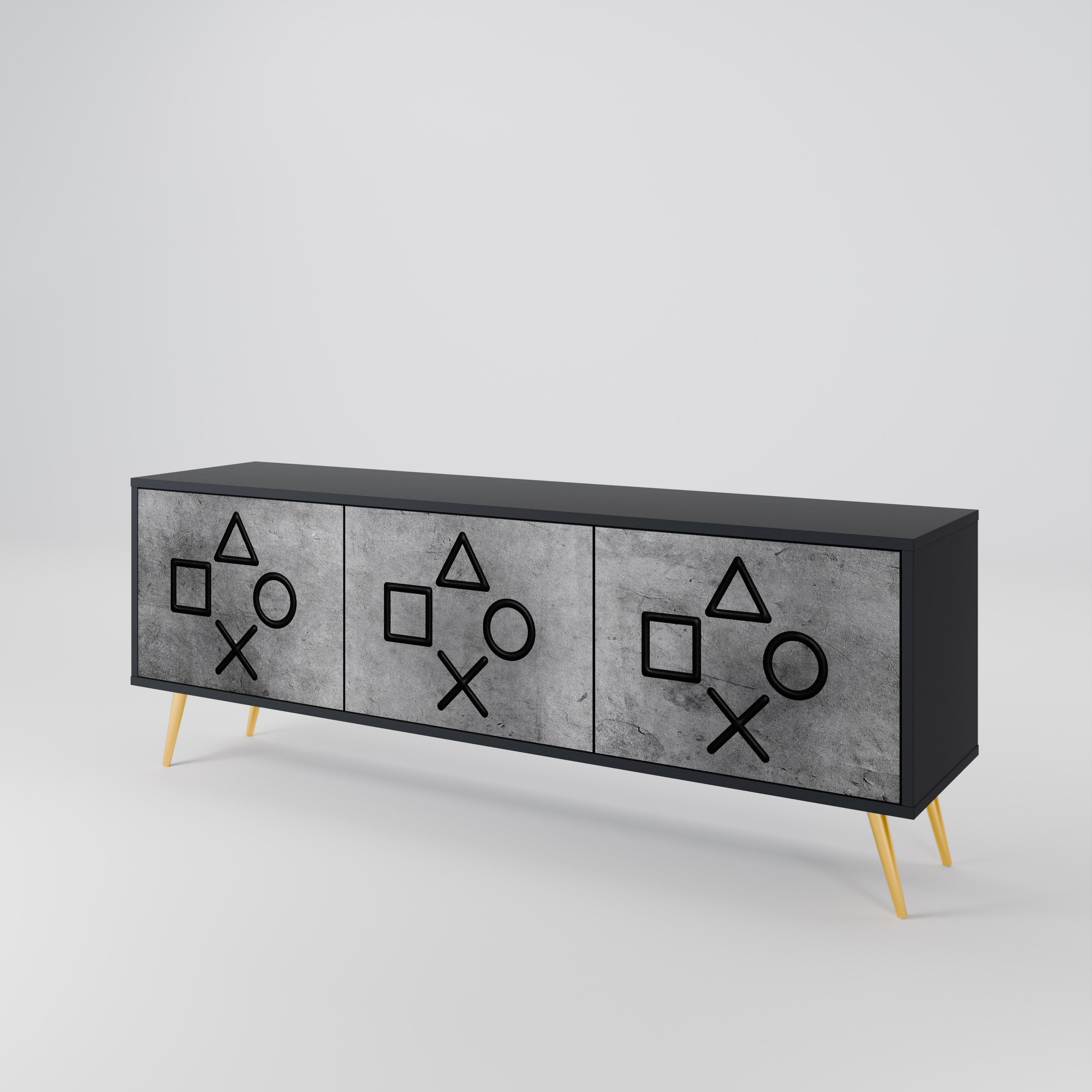 Mueble de TV de 3 puertas GAMER CHOICE con acabado negro
