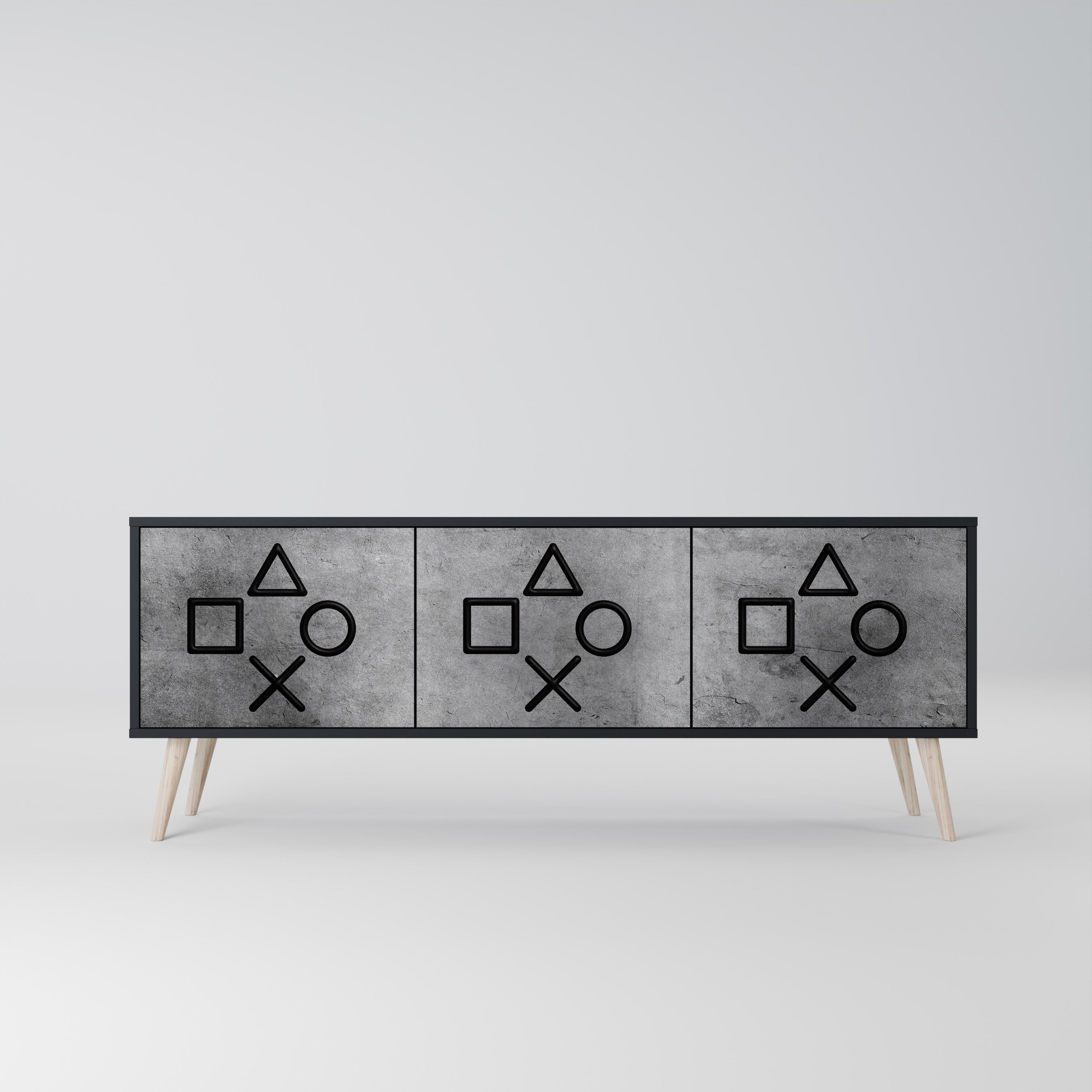 Mueble de TV de 3 puertas GAMER CHOICE con acabado negro