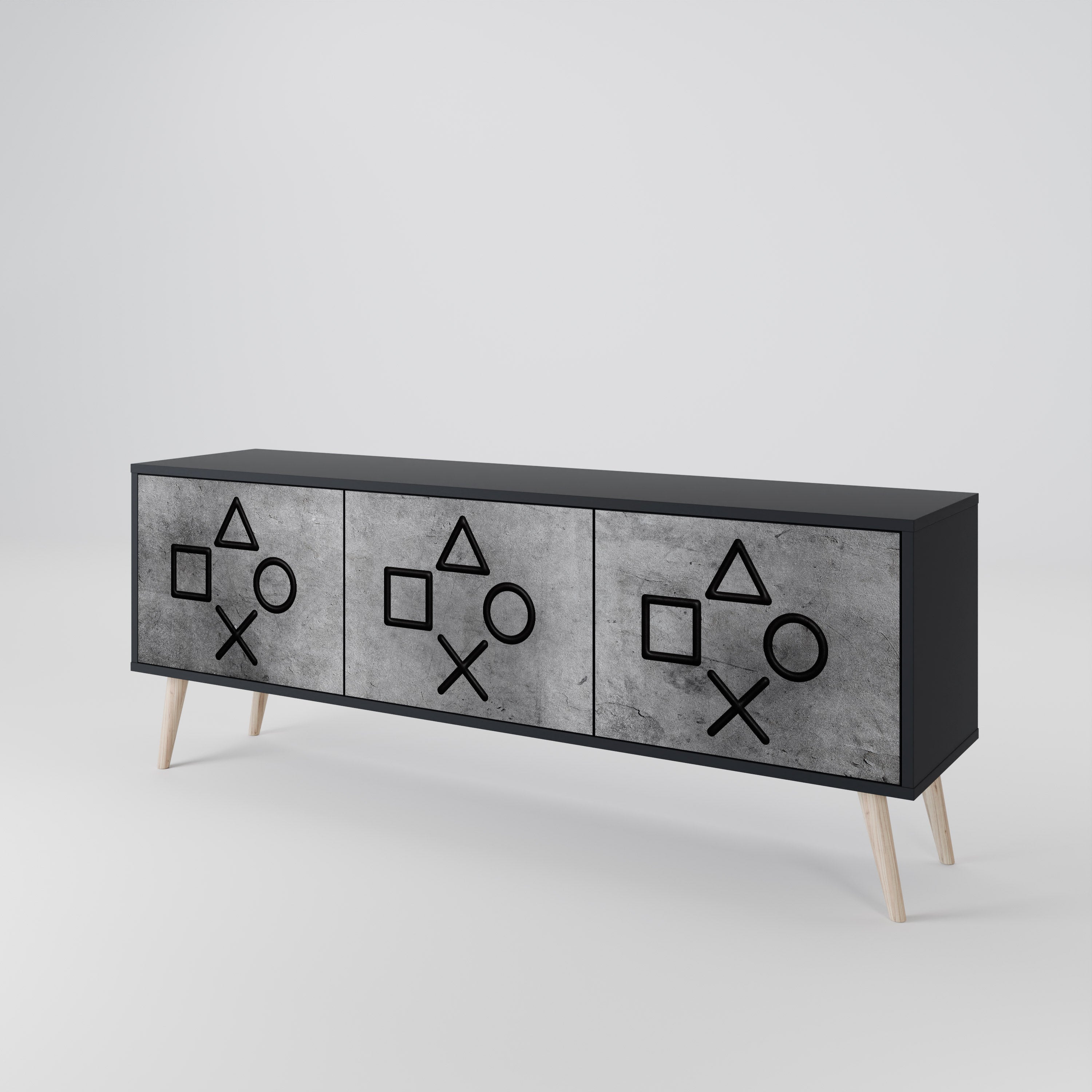 Mueble de TV de 3 puertas GAMER CHOICE con acabado negro