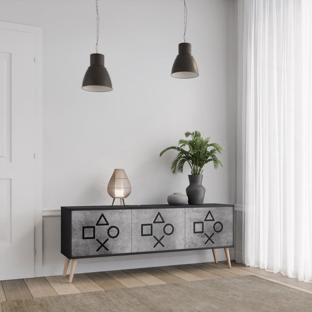 Mueble de TV de 3 puertas GAMER CHOICE con acabado negro