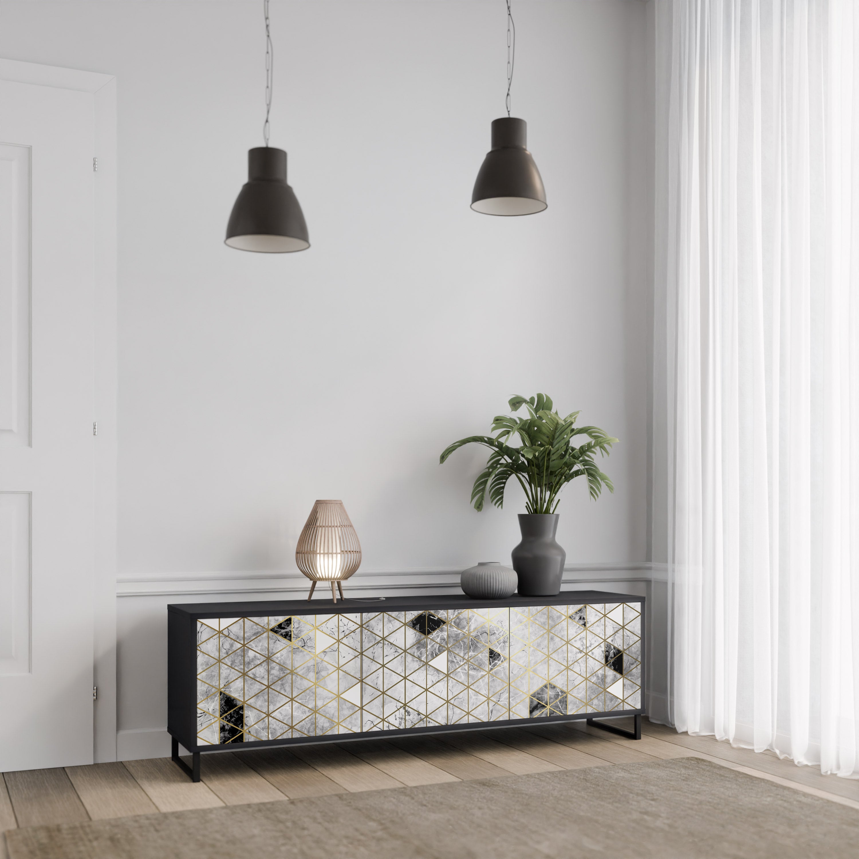 Mueble de TV ASHEN ARIA de 3 puertas con acabado negro