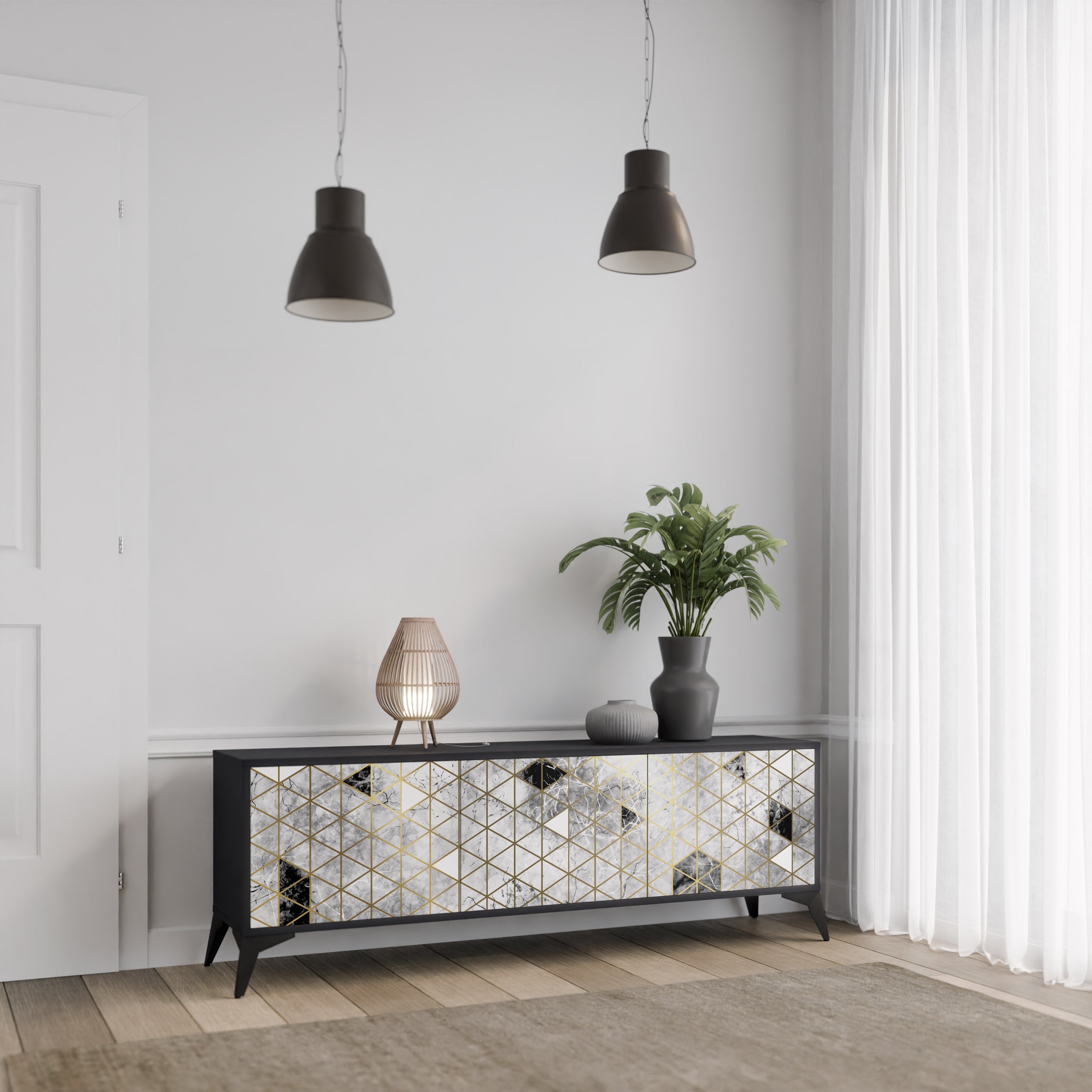 Mueble de TV ASHEN ARIA de 3 puertas con acabado negro