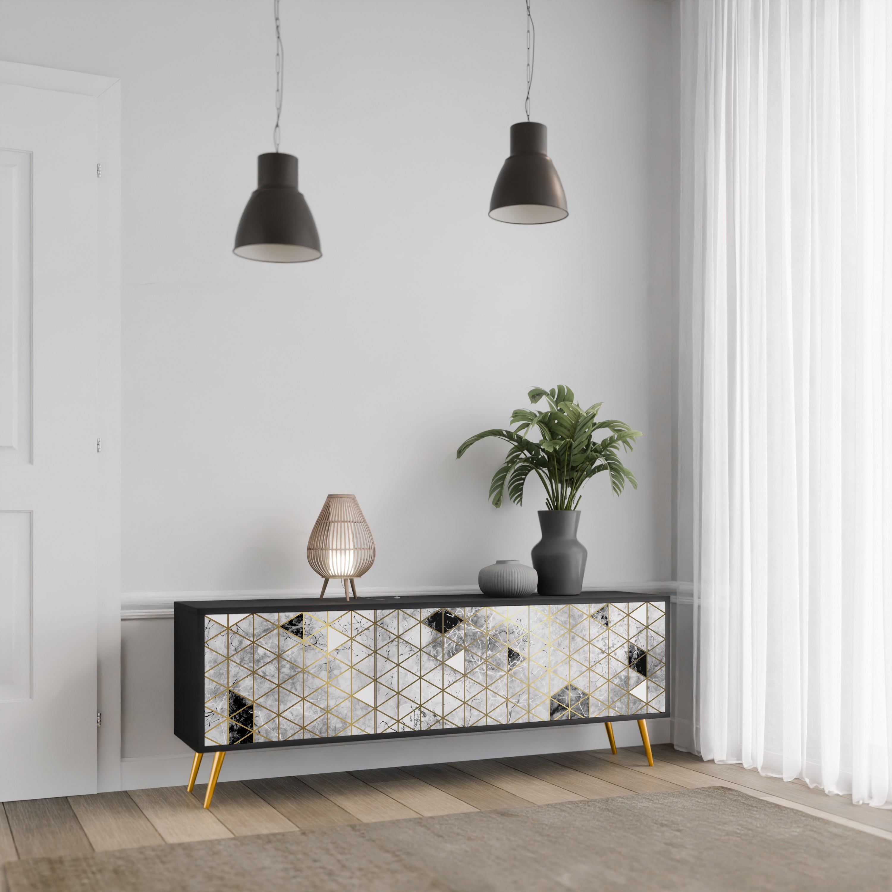 Mueble de TV ASHEN ARIA de 3 puertas con acabado negro