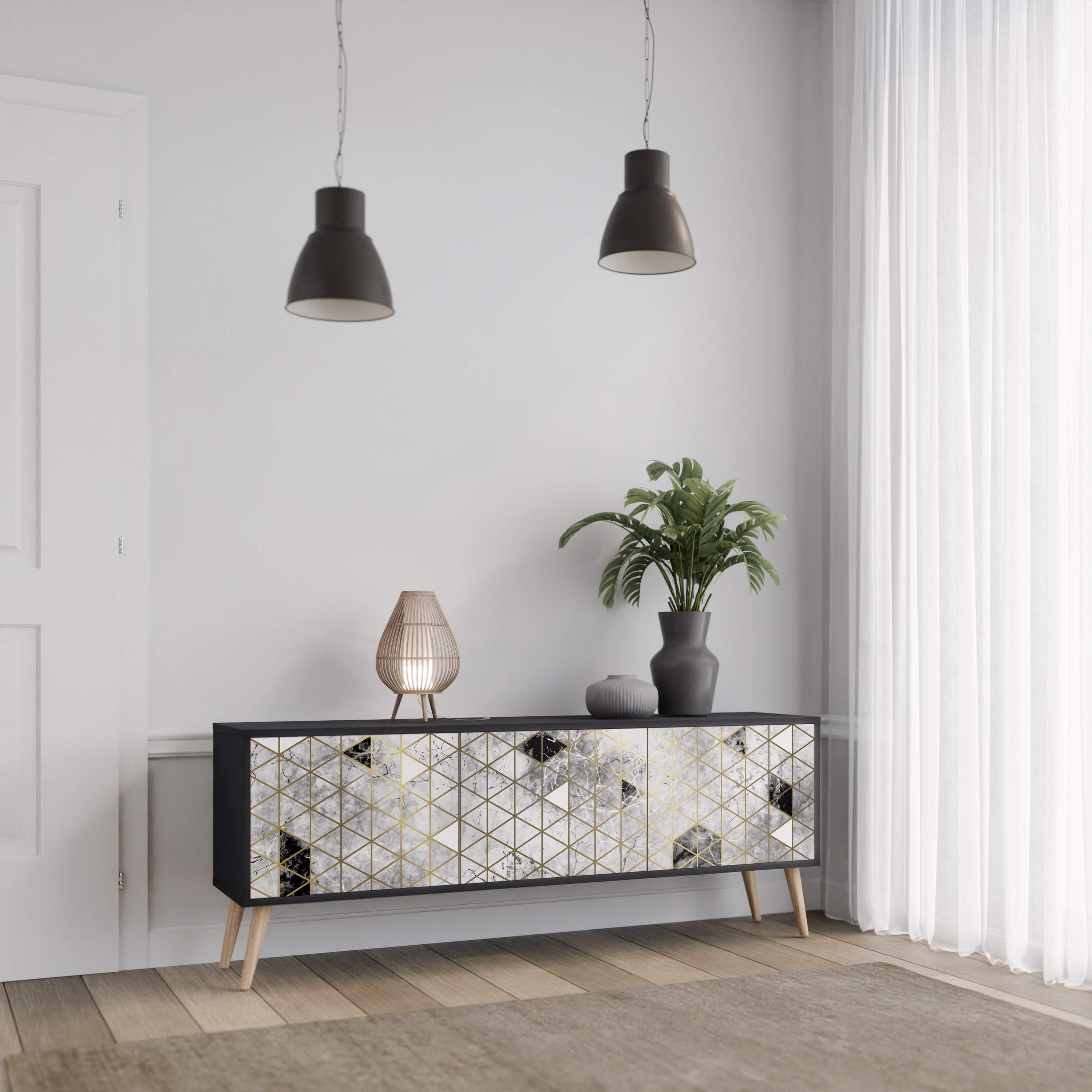 Mueble de TV ASHEN ARIA de 3 puertas con acabado negro