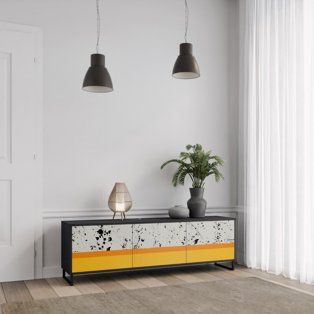DYED BY ORANGE 3-Door TV Stand in Black Finish