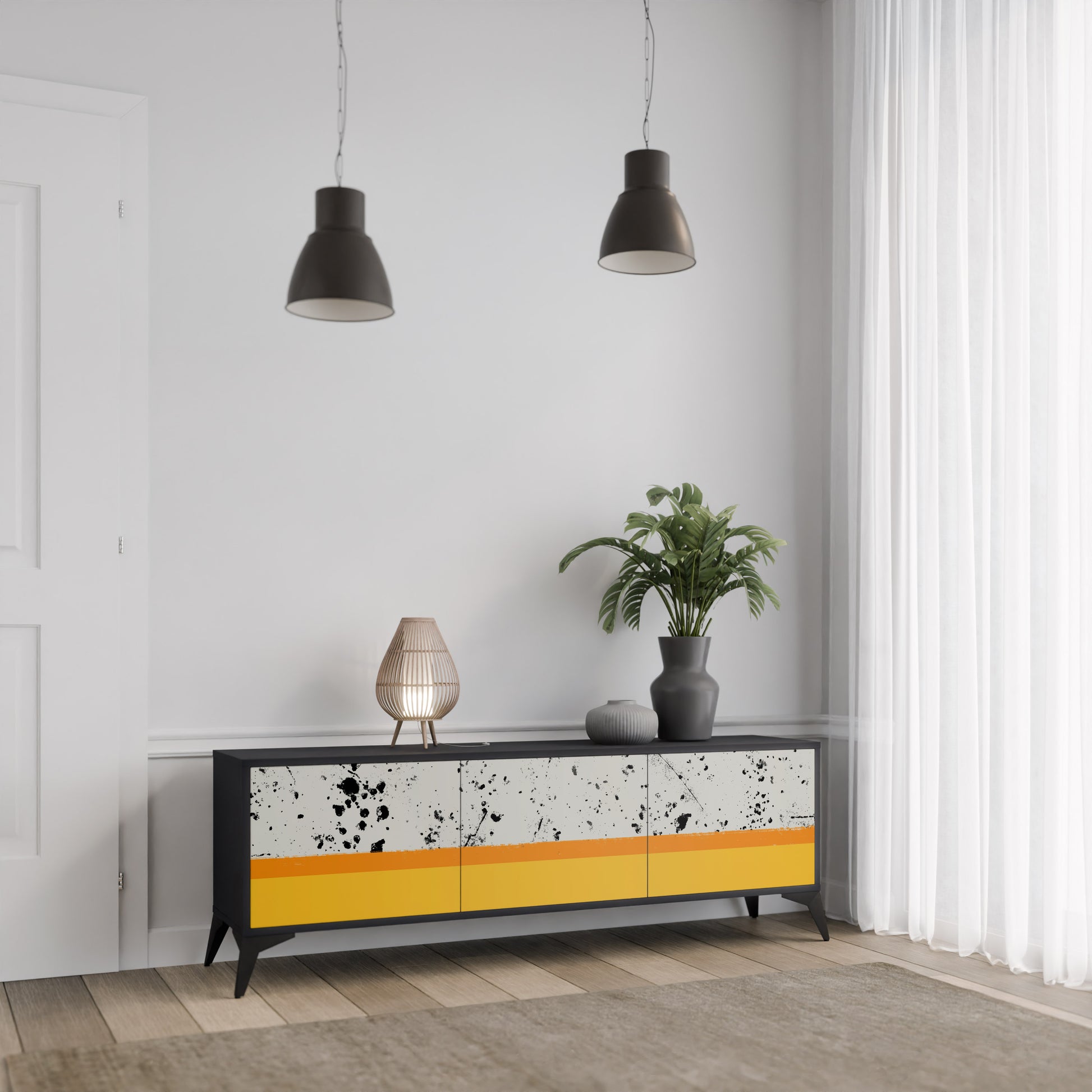 Mueble de TV de 3 puertas DYED BY ORANGE en acabado negro