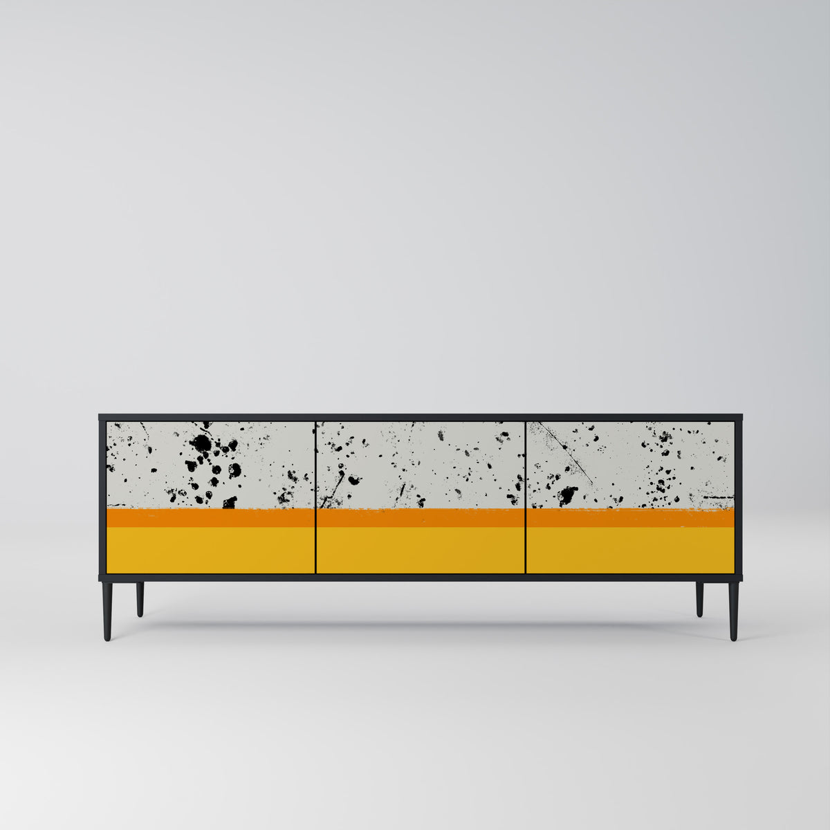 DYED BY ORANGE 3-Door TV Stand in Black Finish