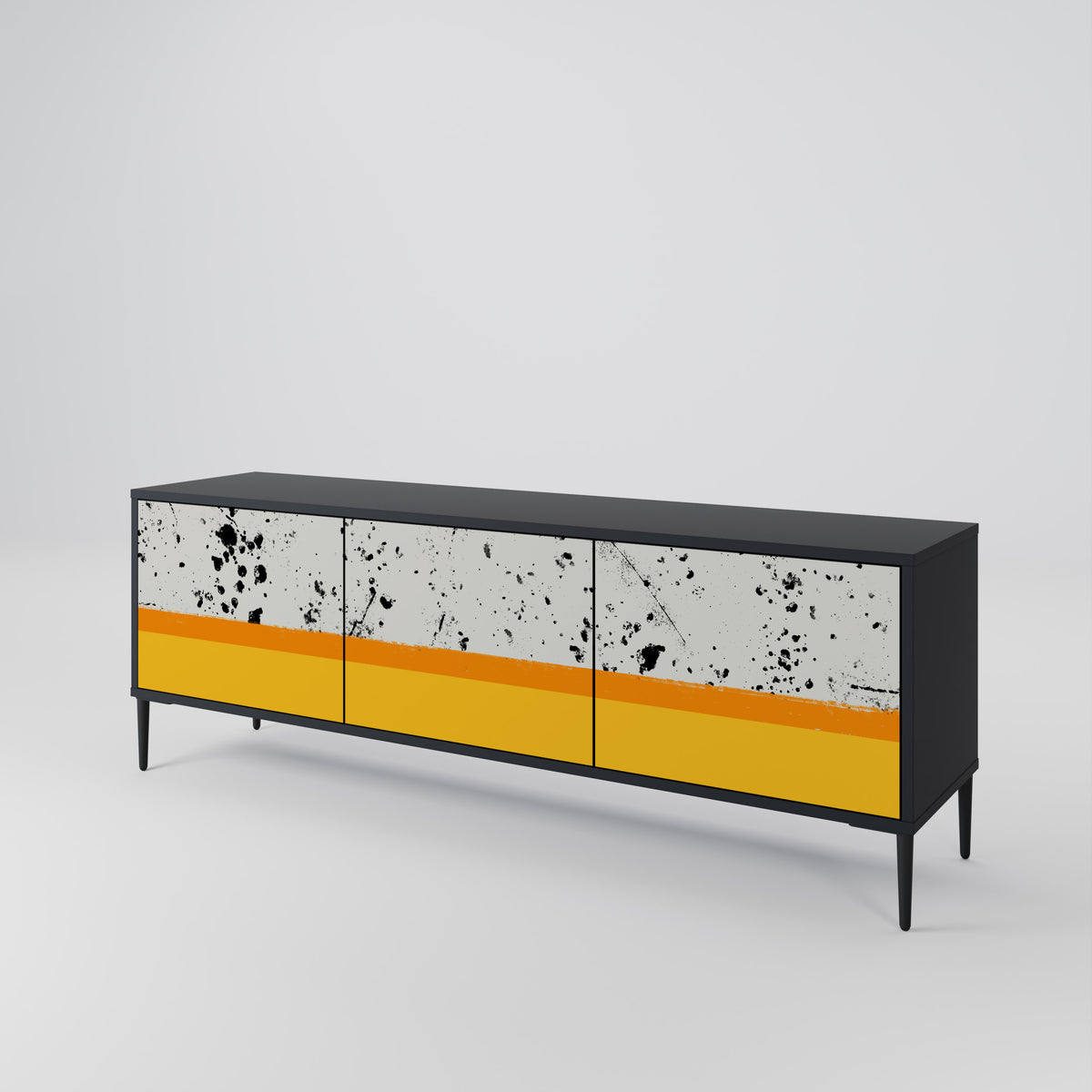 DYED BY ORANGE 3-Door TV Stand in Black Finish