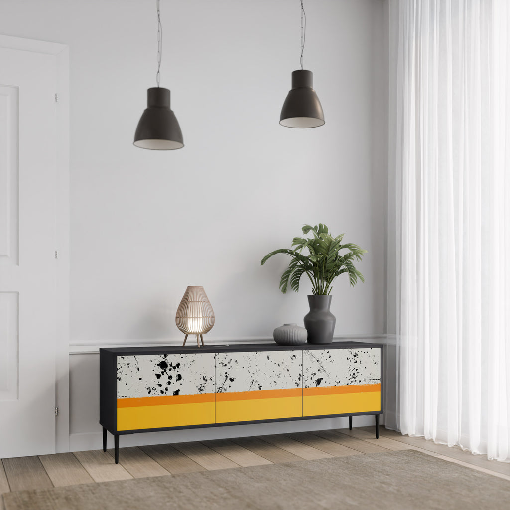 DYED BY ORANGE 3-Door TV Stand in Black Finish