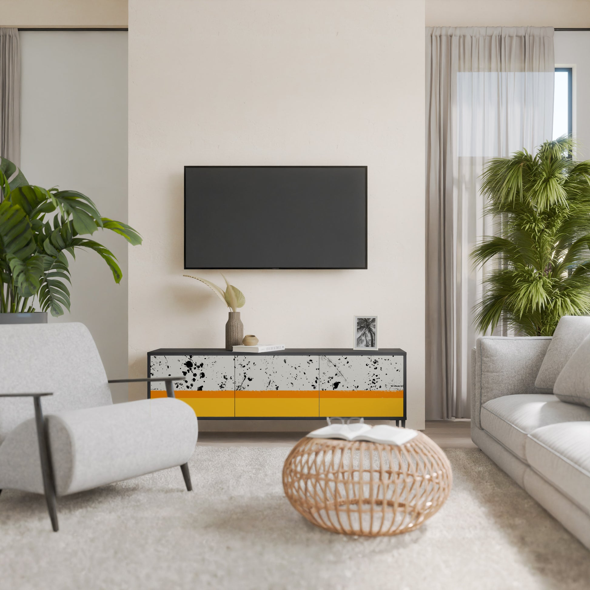 Mueble de TV de 3 puertas DYED BY ORANGE en acabado negro