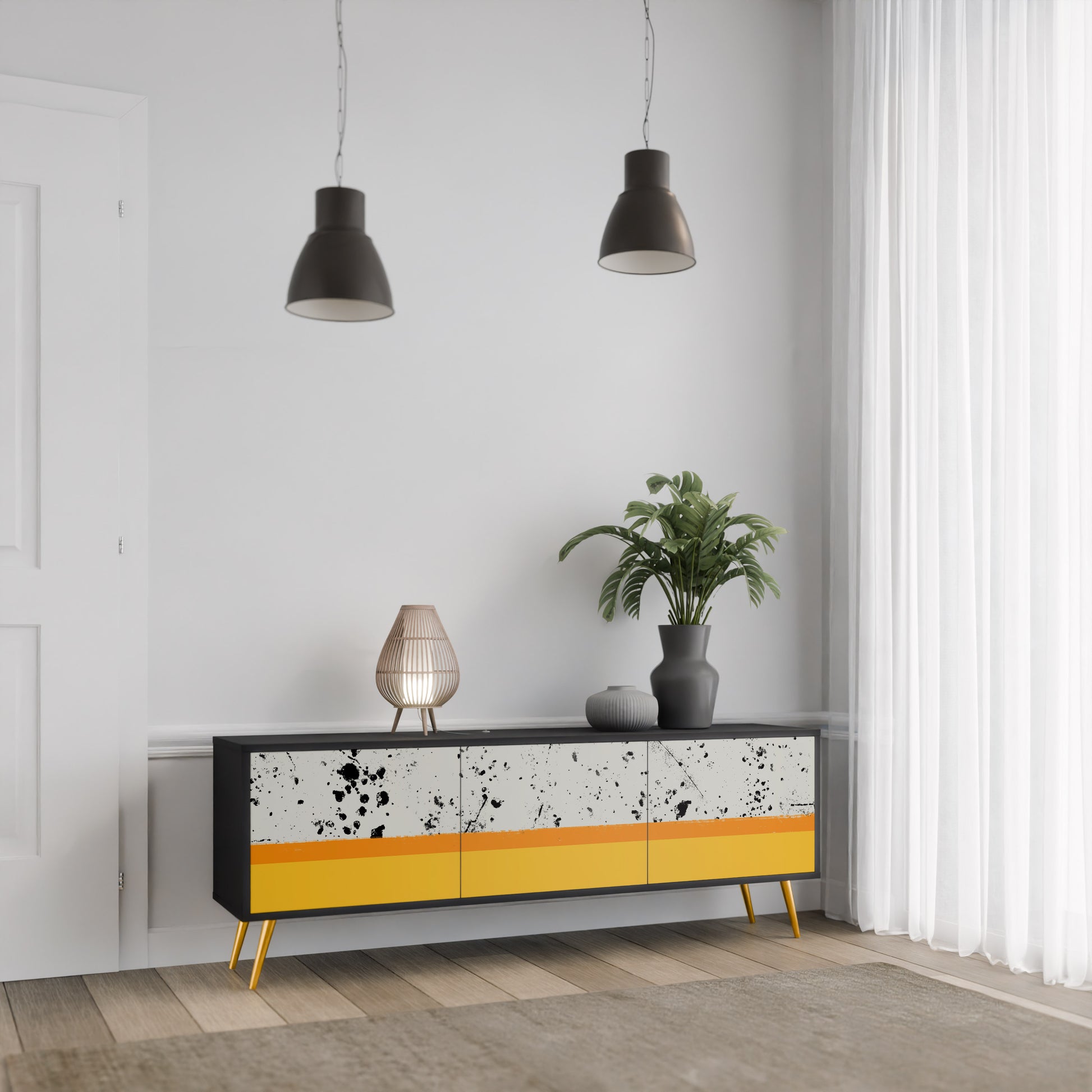 Mueble de TV de 3 puertas DYED BY ORANGE en acabado negro