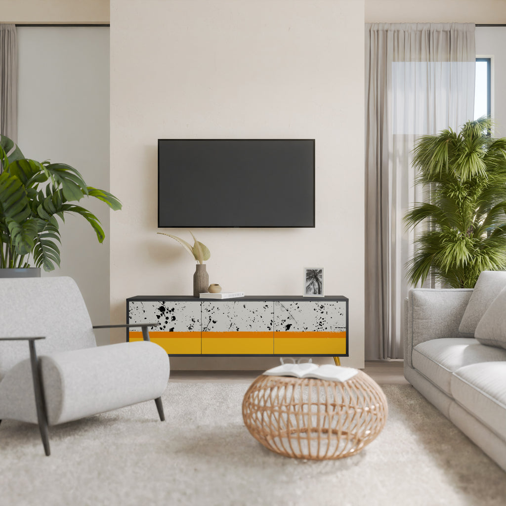 DYED BY ORANGE 3-Door TV Stand in Black Finish