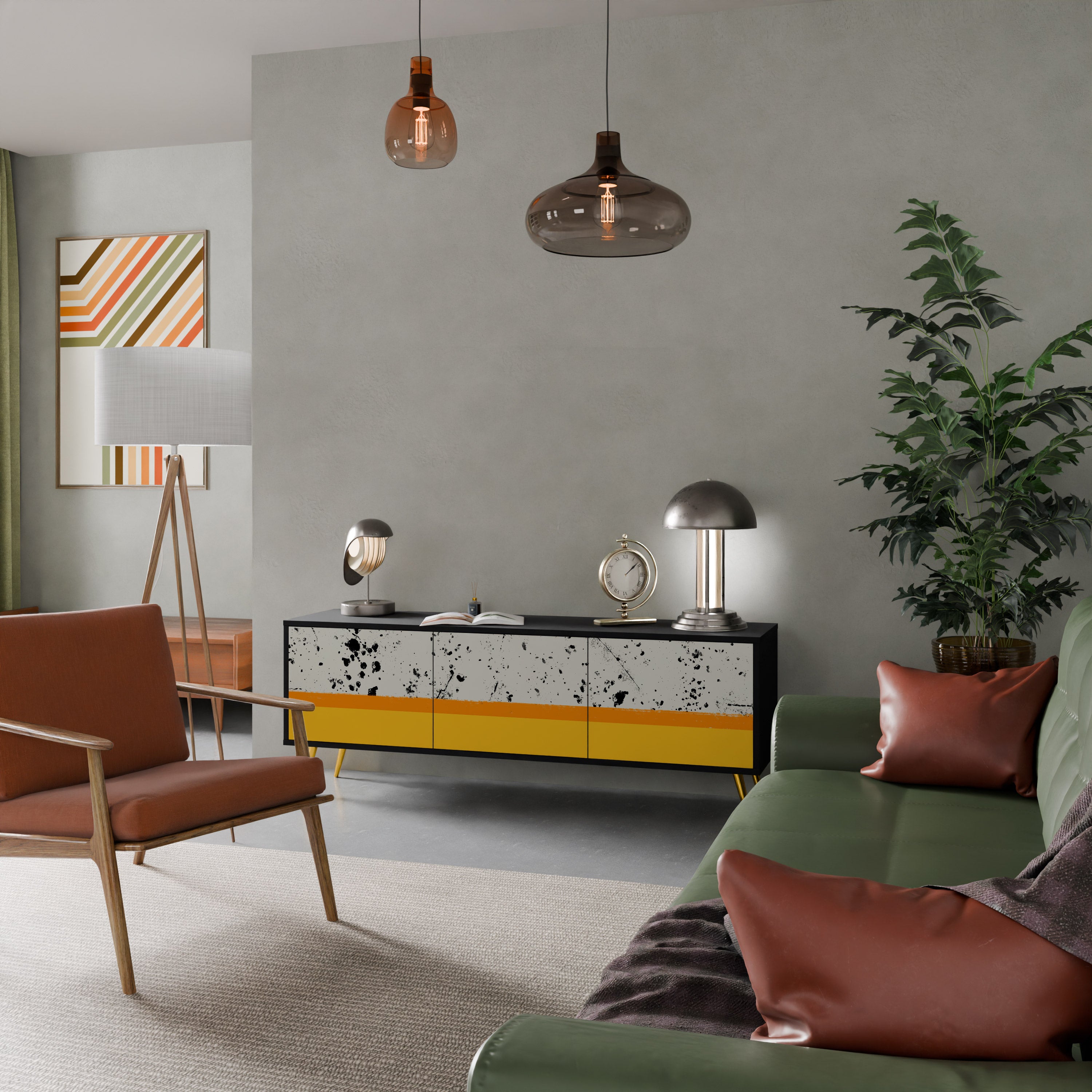 Mueble de TV de 3 puertas DYED BY ORANGE en acabado negro
